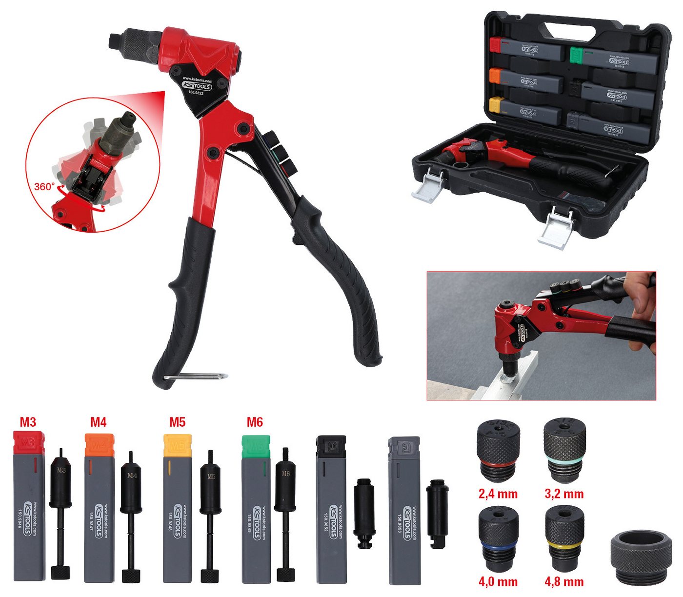 Thumbnail - KS Tools Zangenset 3 in 1 Handnietzangen-Satz, drehbar, 12-tlg. (150.9820)