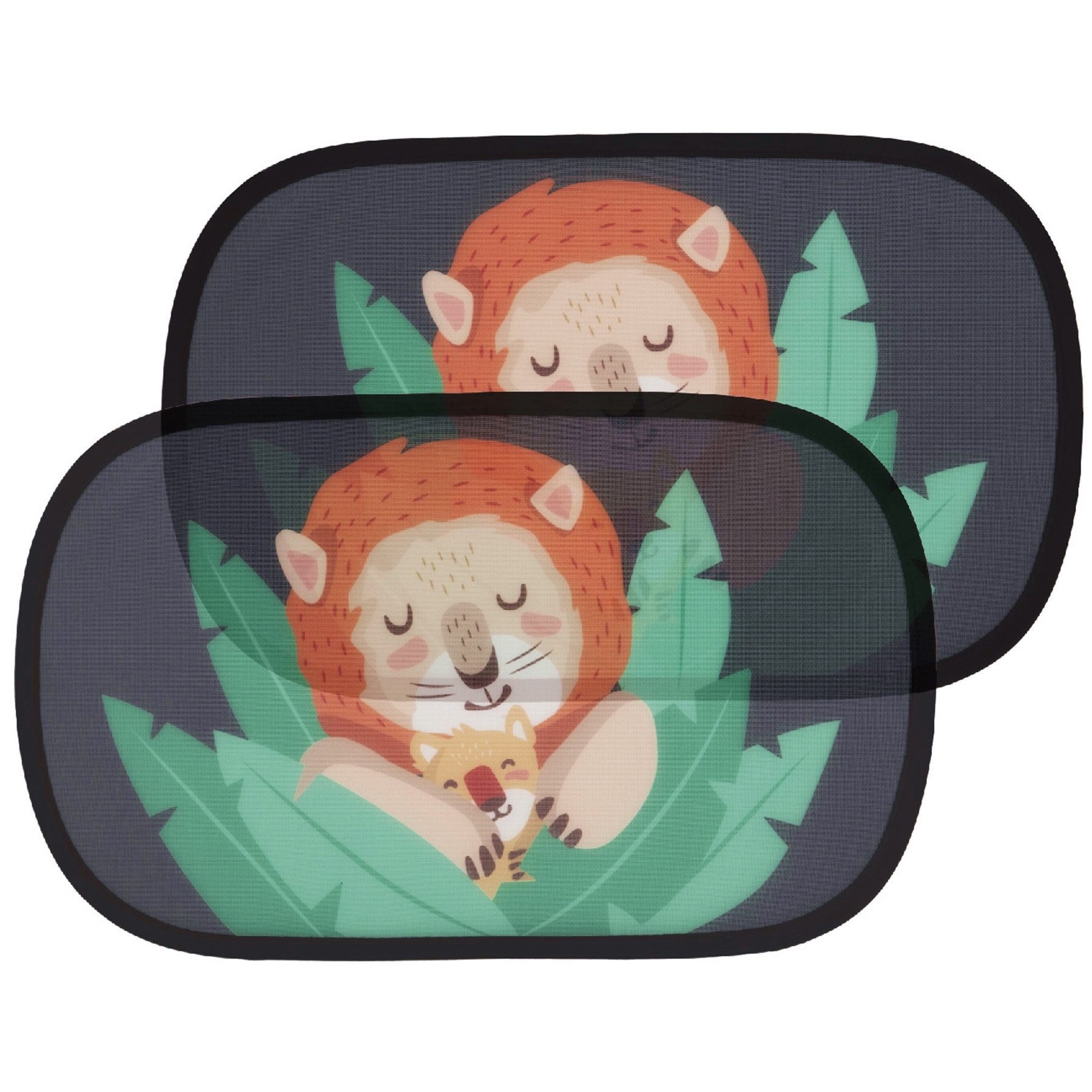 Titaniumbaby Autosonnenschutz Baby Sunshade Löwenherz, (2 Stück, semitransparent, blockt 95% der UV-Strahlen), mit Saugnapf-Befestigung