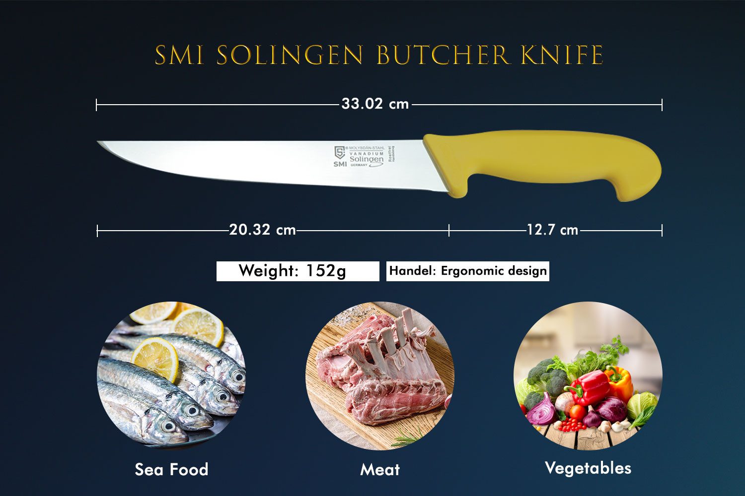SMI Kochmesser 8 Zoll Kochmesser Solingen Metzgermesser Fleischmesser Stechmesser – Bild 3 von 5