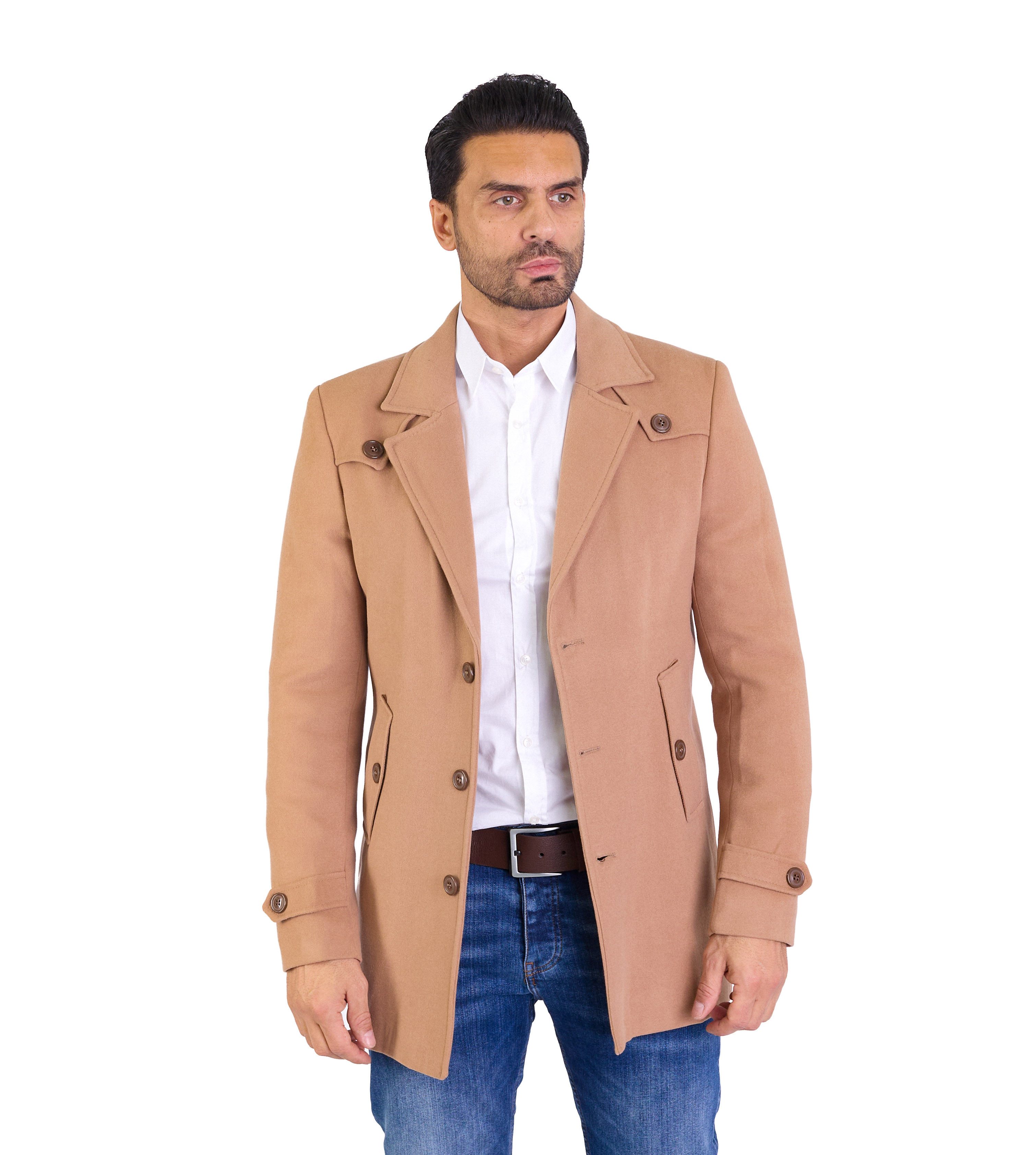 Denim Distriqt Wintermantel Feiner Herren Designer Wintermantel Beige Gr.56 günstig online kaufen