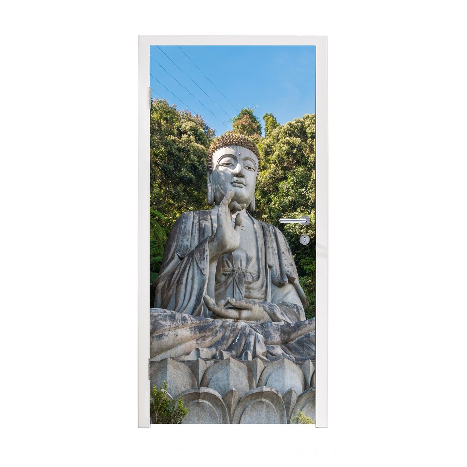 MuchoWow Türtapete Buddha-Statuen - Dschungel Spiritualität Fototapete Meditation, 75x205 (1 Tür, - Matt, Buddha St), Türaufkleber, bedruckt, für - - cm
