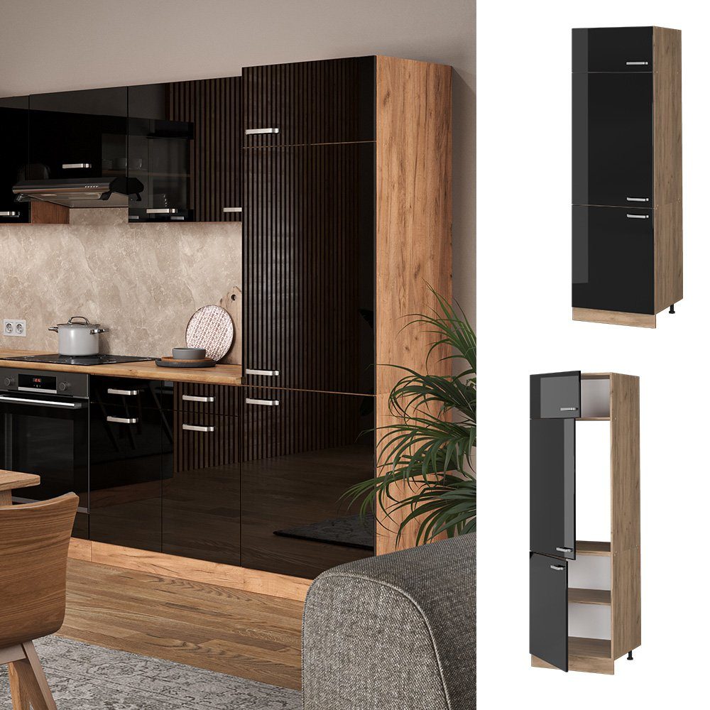 Vicco Kühlumbauschrank R-Line, Schwarz Hochglanz/Goldkraft Eiche, günstig online kaufen