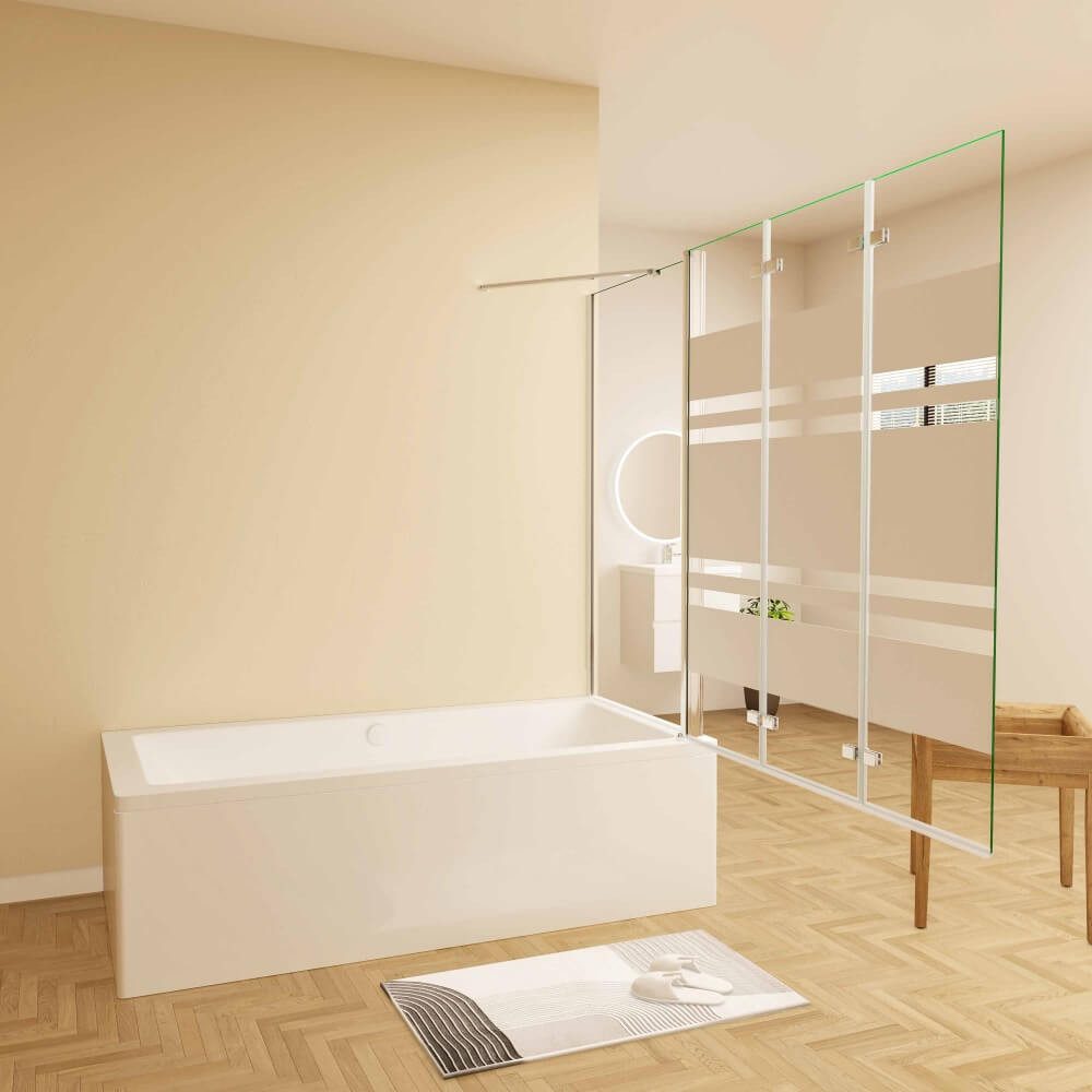 Duschparadies Badewannenaufsatz Chrom 3 teilig Faltwand Duschwand für Badewanne mit Seitenwand, 6mm ESG klares Sicherheitsglas, mit Antikalk-Versiegelung, Breit – Bild 4 von 5