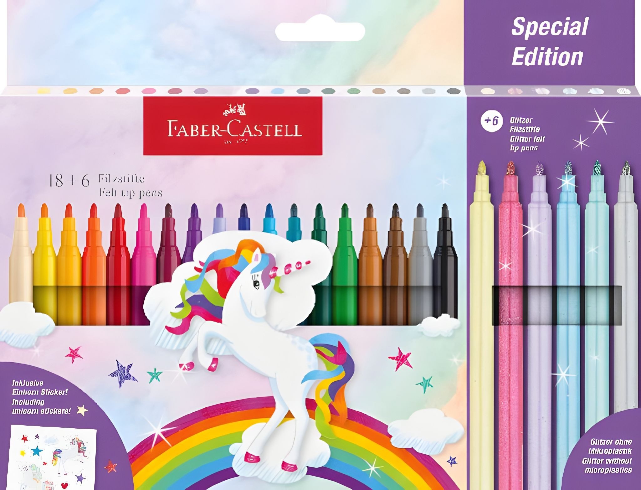 Faber-Castell Malstift Faber Castell Filzstift Einhorn 18+6 und Sticker