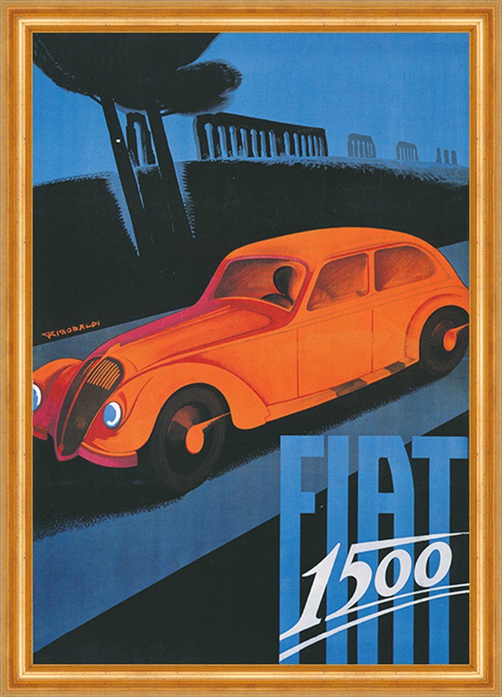 Kunstdruck Fiat 1500 Italien Automarke Riccobaldi Anzeige Werbung 060 Gerahmt