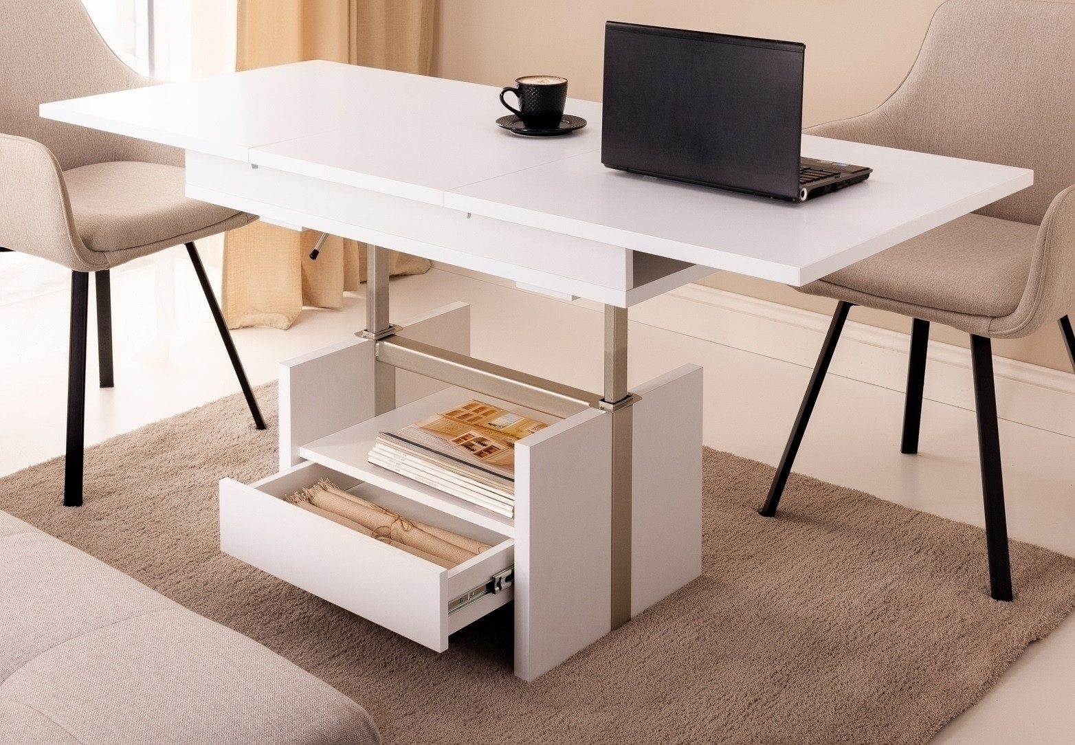 Meble Wójcik Couchtisch ausziehbar, höhenverstellbar, Schub, weiß - 110/150x56/72x65cm (BxHxT)