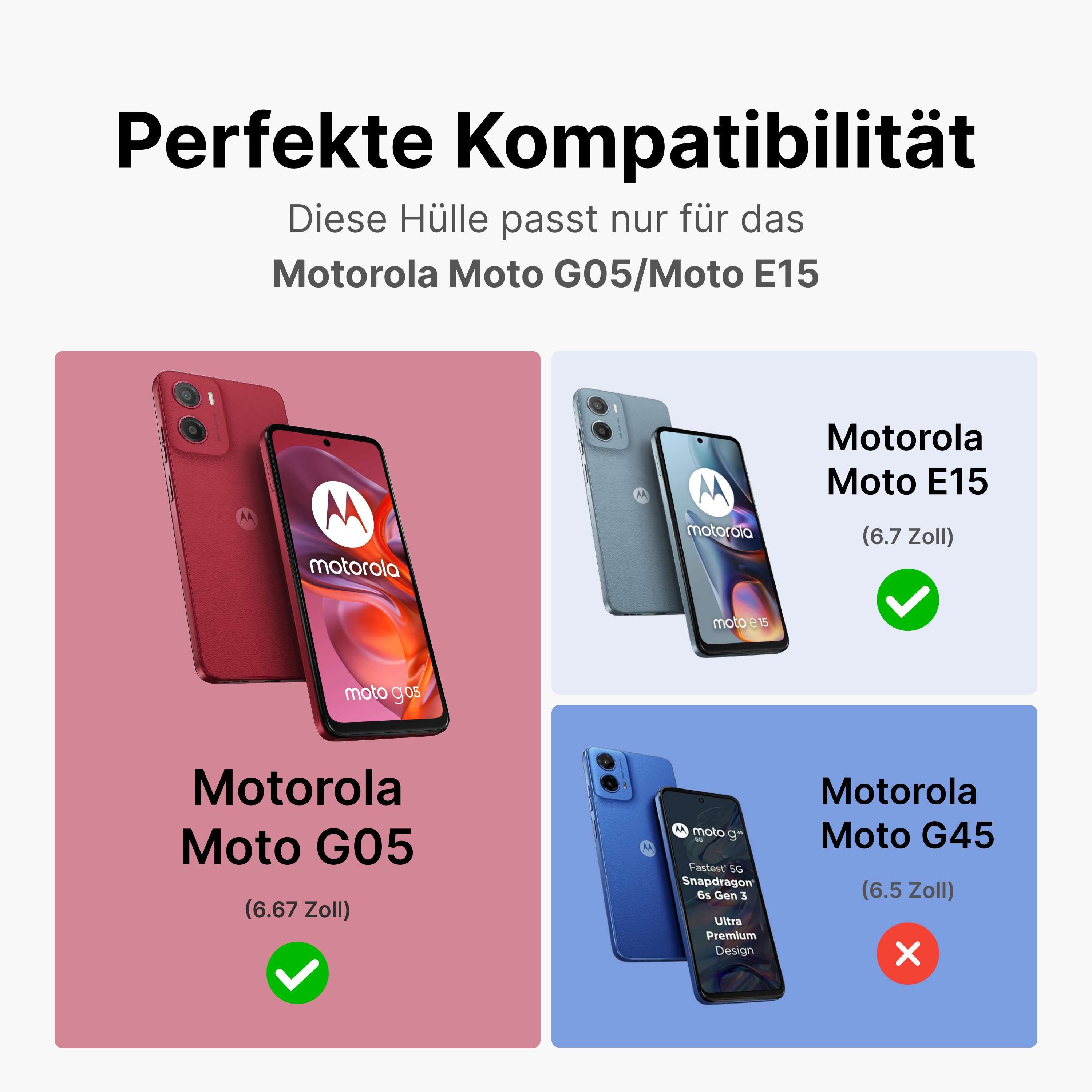 betterfon Handyhülle für Motorola Moto G05 / Moto E15 Handytasche, Bookstyle-Hülle: Magnetverschluss 3 Kartenfächer & Standfunktion