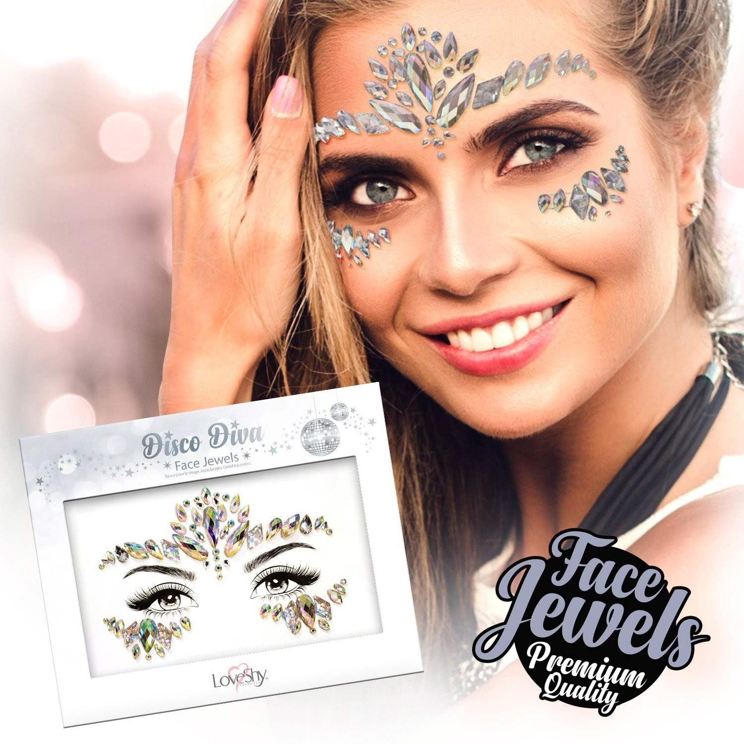 PaintGlow Strass-Tattoo Face Jewels 'Disco Diva' - Selbstklebende Glitzers