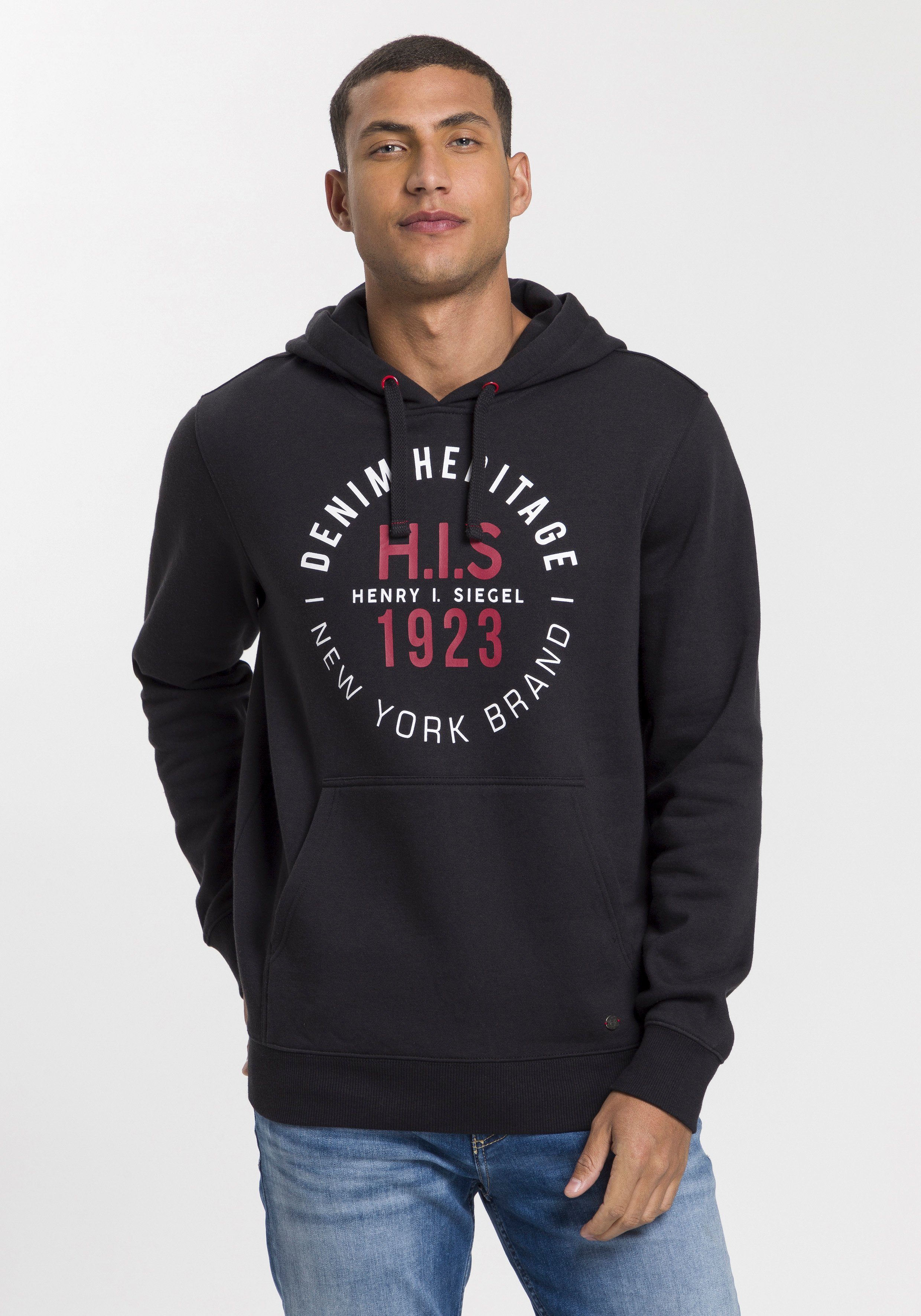 H.I.S Kapuzensweatshirt mit markanten Kordeln schwarz