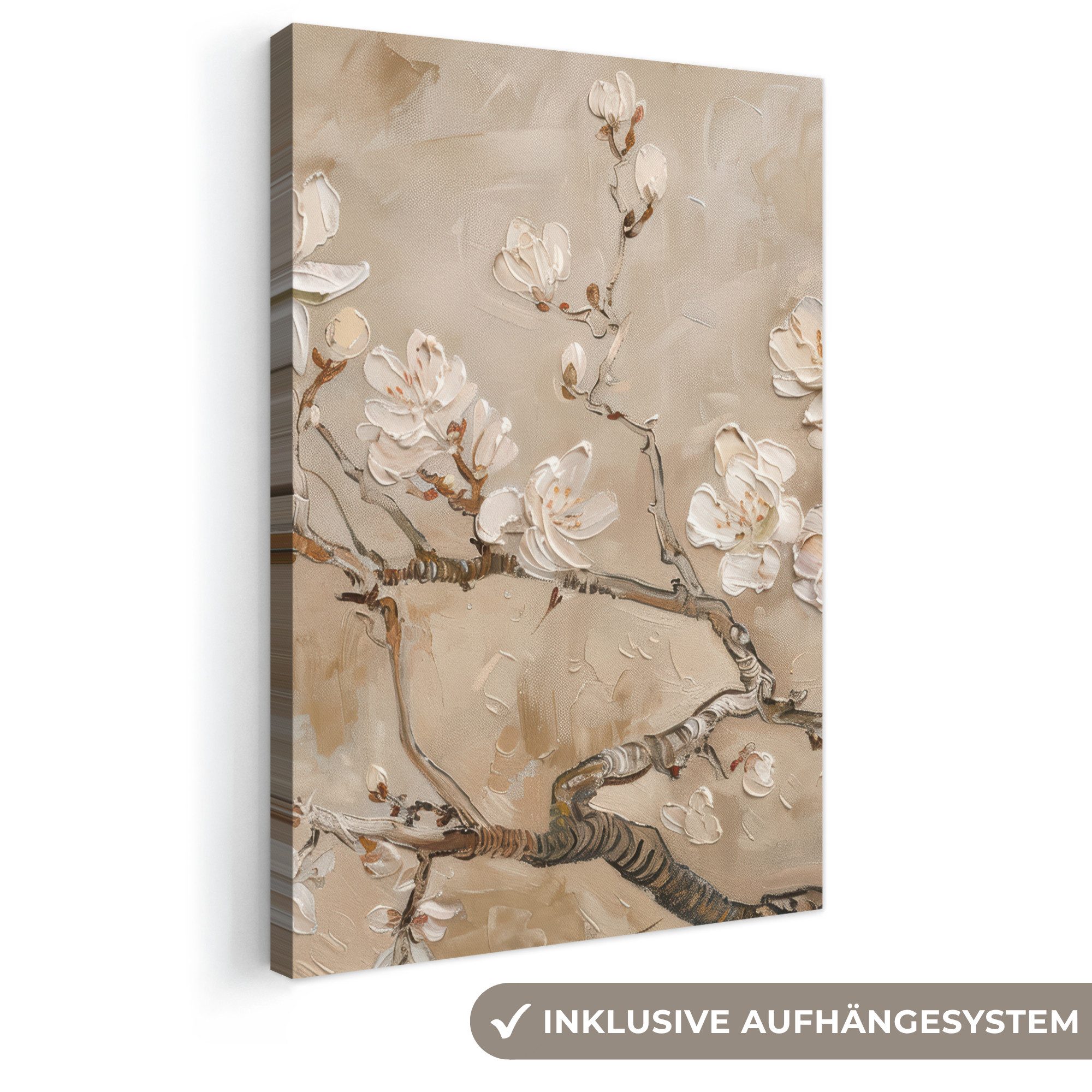 OneMillionCanvasses® Leinwandbild Blumen - Modern - Beige - Weiß - Blüte, Fotodruck (1 St), Leinwand Canvas Wandbild, Wanddekoration 20x30 cm