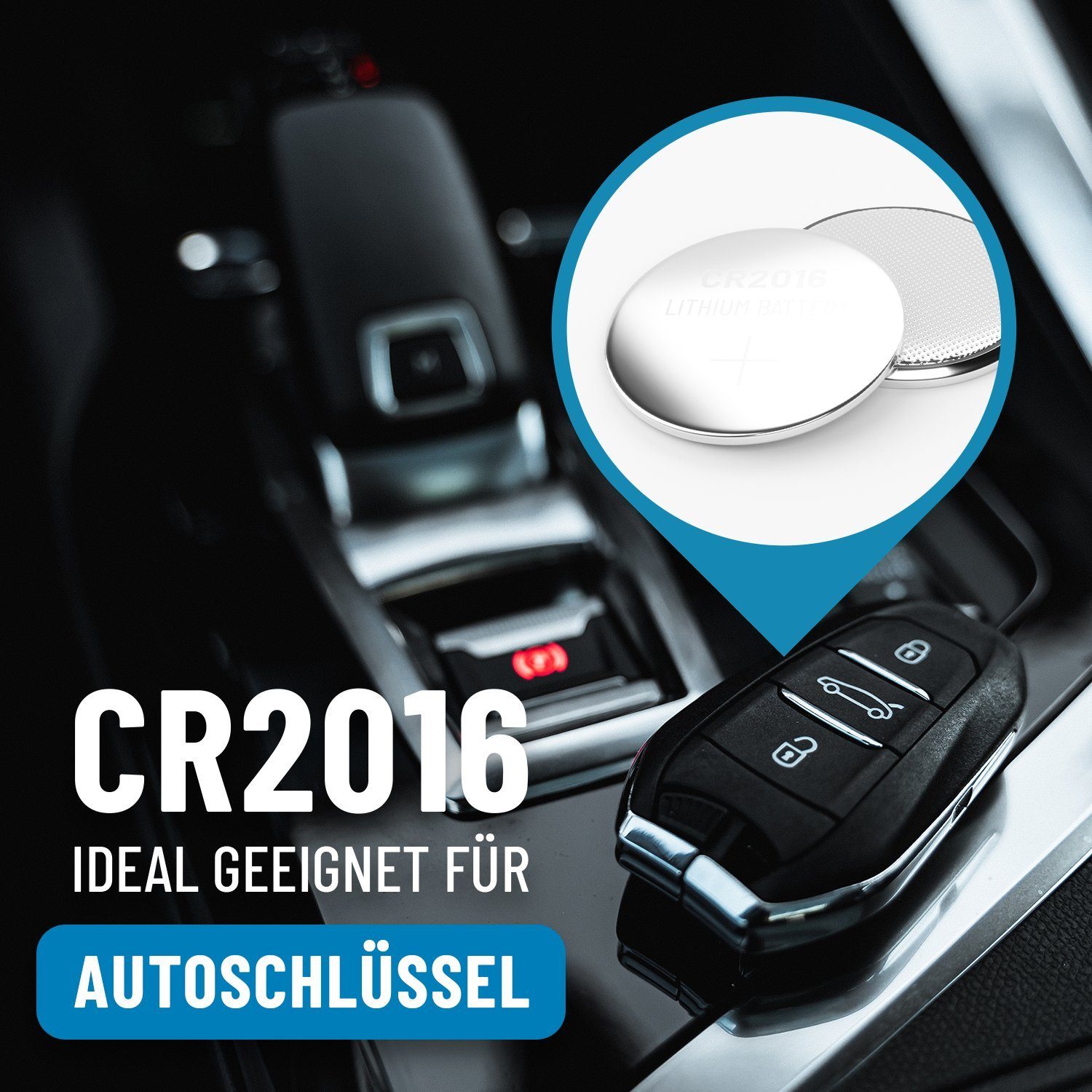 ABSINA CR2016 Knopfzelle 5er Pack - CR 2016 Knopfzelle 3V, Batterie CR2016 Knopfzelle, (1 St)