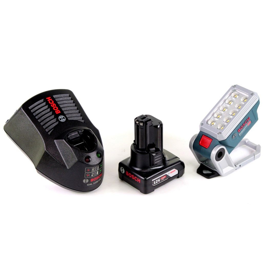 Bosch Professional Baustrahler Akku Lampe GLI 12V-330 DeciLED + 1x 6,0 Ah Akku + Ladegerät
