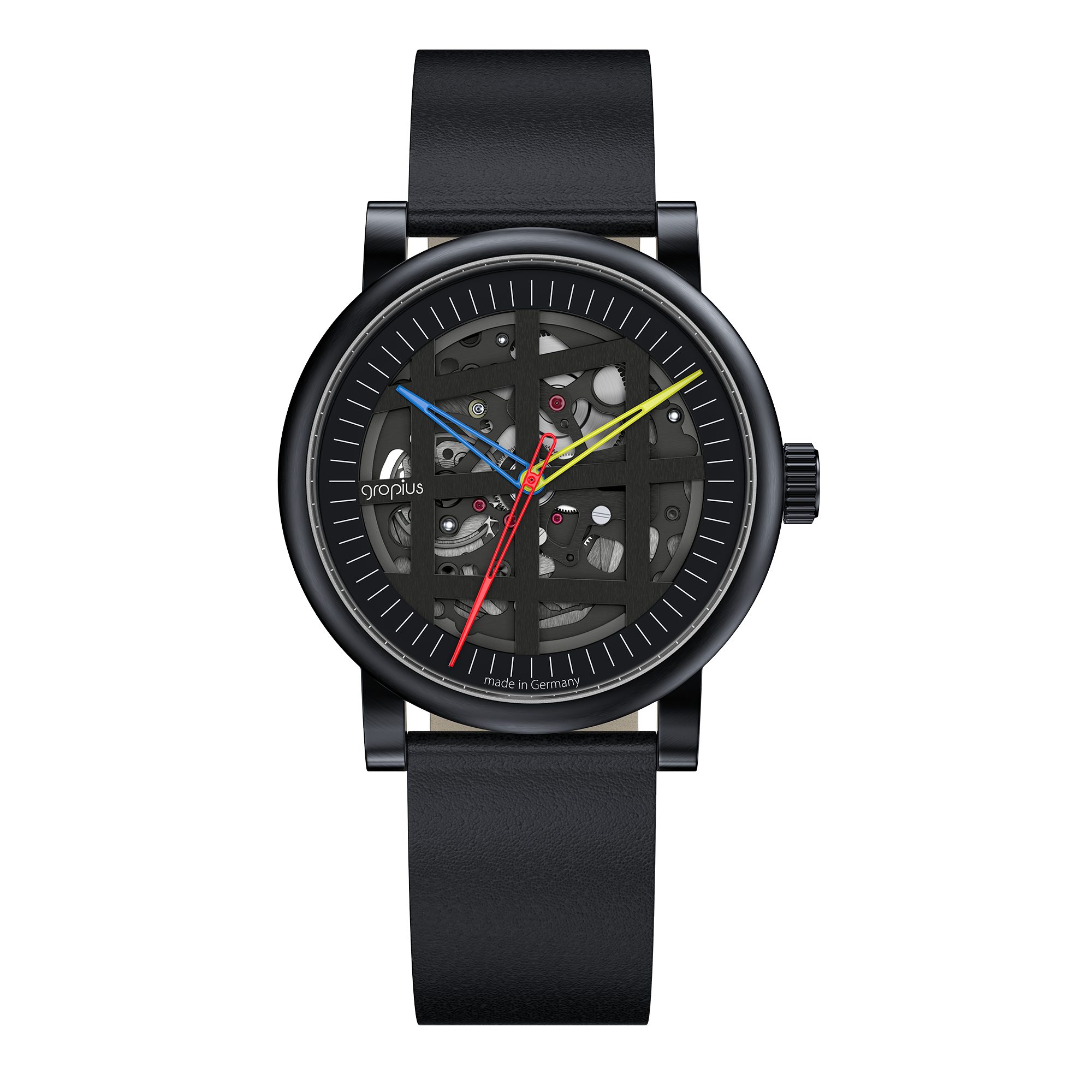 Walter Gropius Automatikuhr Made in Germany, Saphirglas, Atrium Automatik - WGA 801-03, Designeruhr, Lederarmband mit Easy-Release System, Edelstahlgehäuse