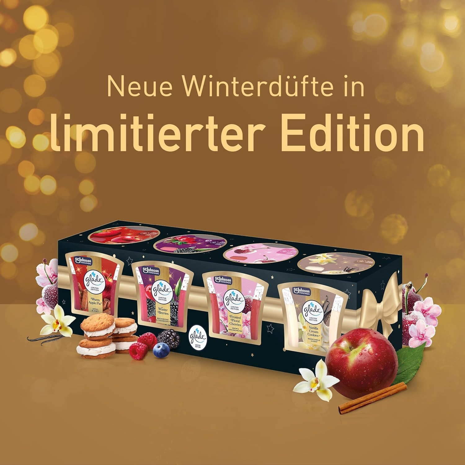 Glade Raumduft Winterduftkerzen Geschenkset, 4er Set mit Winterdüften Limited edition