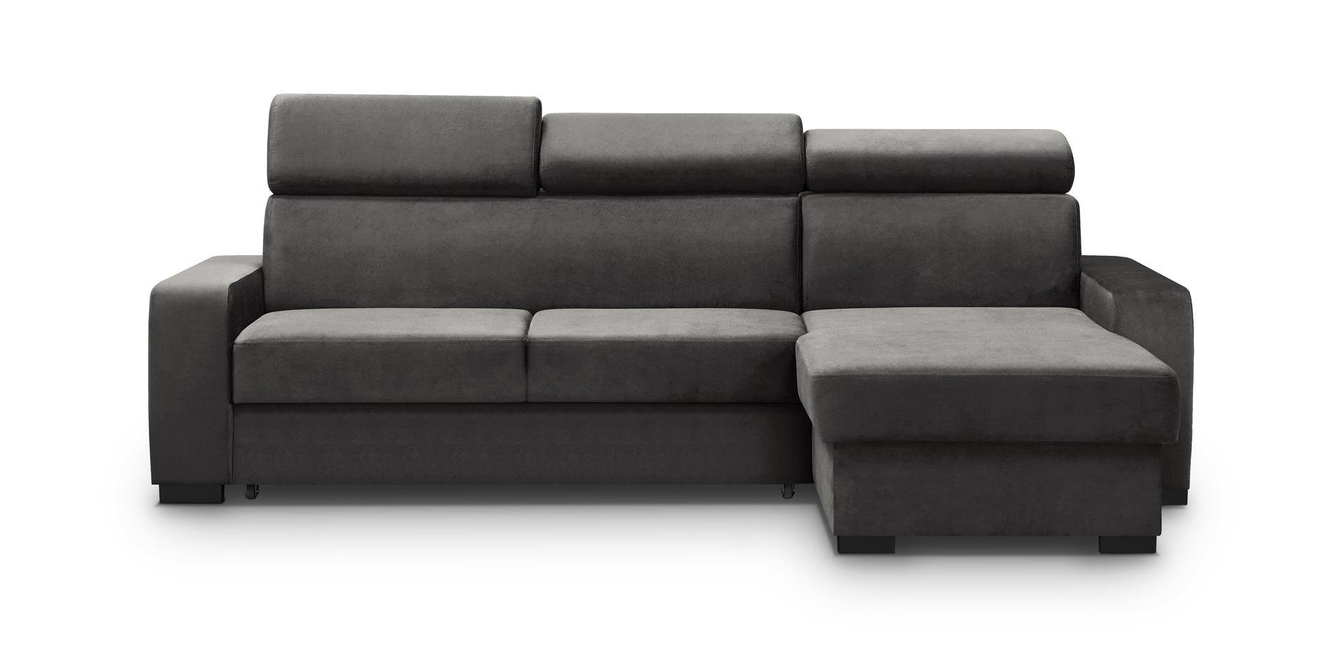 Ecksofa verstellbaren cm Bettkasten, Kopfstützen 22) Schlaffunktion, universelle mit II, mane, Fox Grau (kronos 237 L-Form, Beautysofa