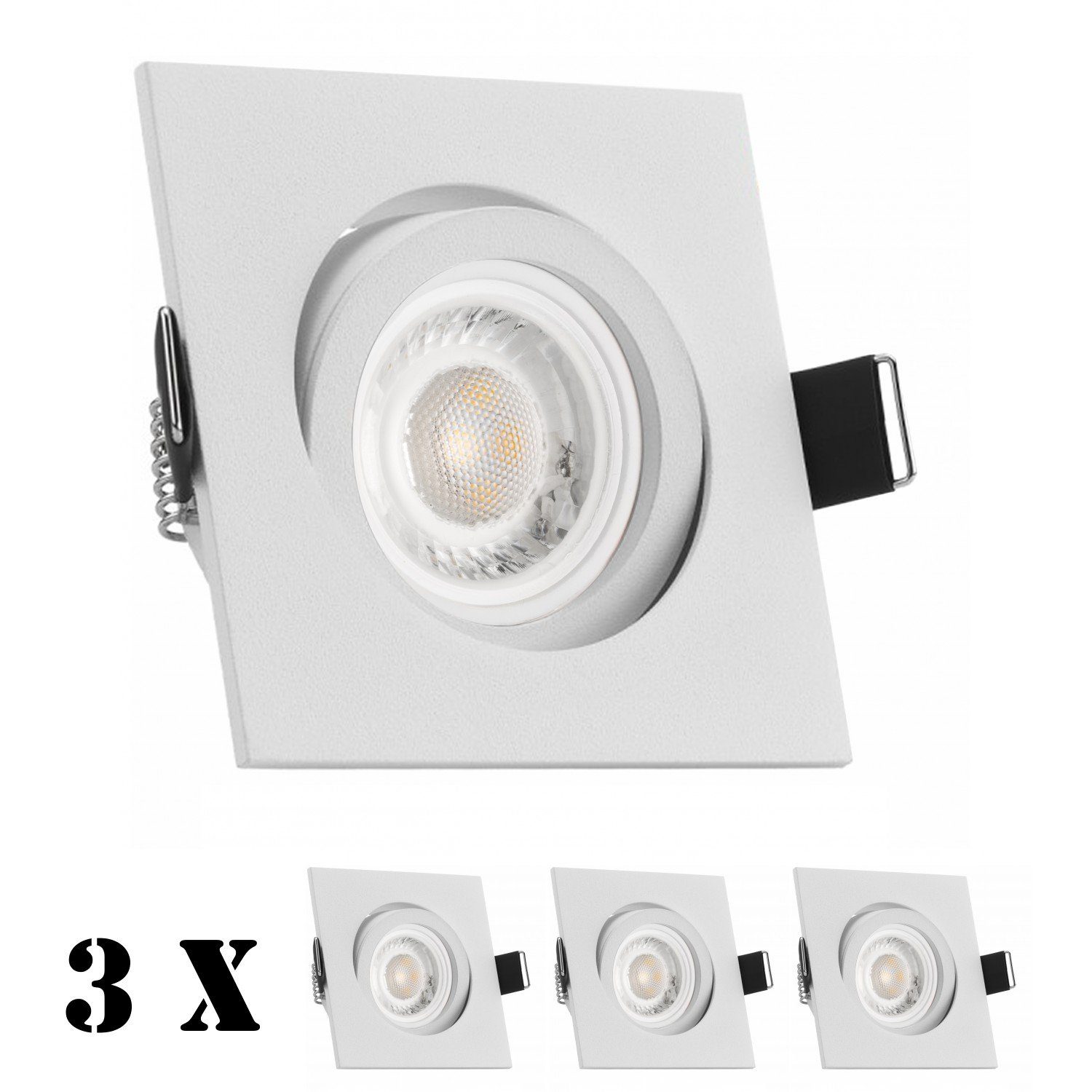 LEDANDO LED Einbaustrahler 3er LED Einbaustrahler Set extra flach in weiß matt mit 5W Leuchtmitte