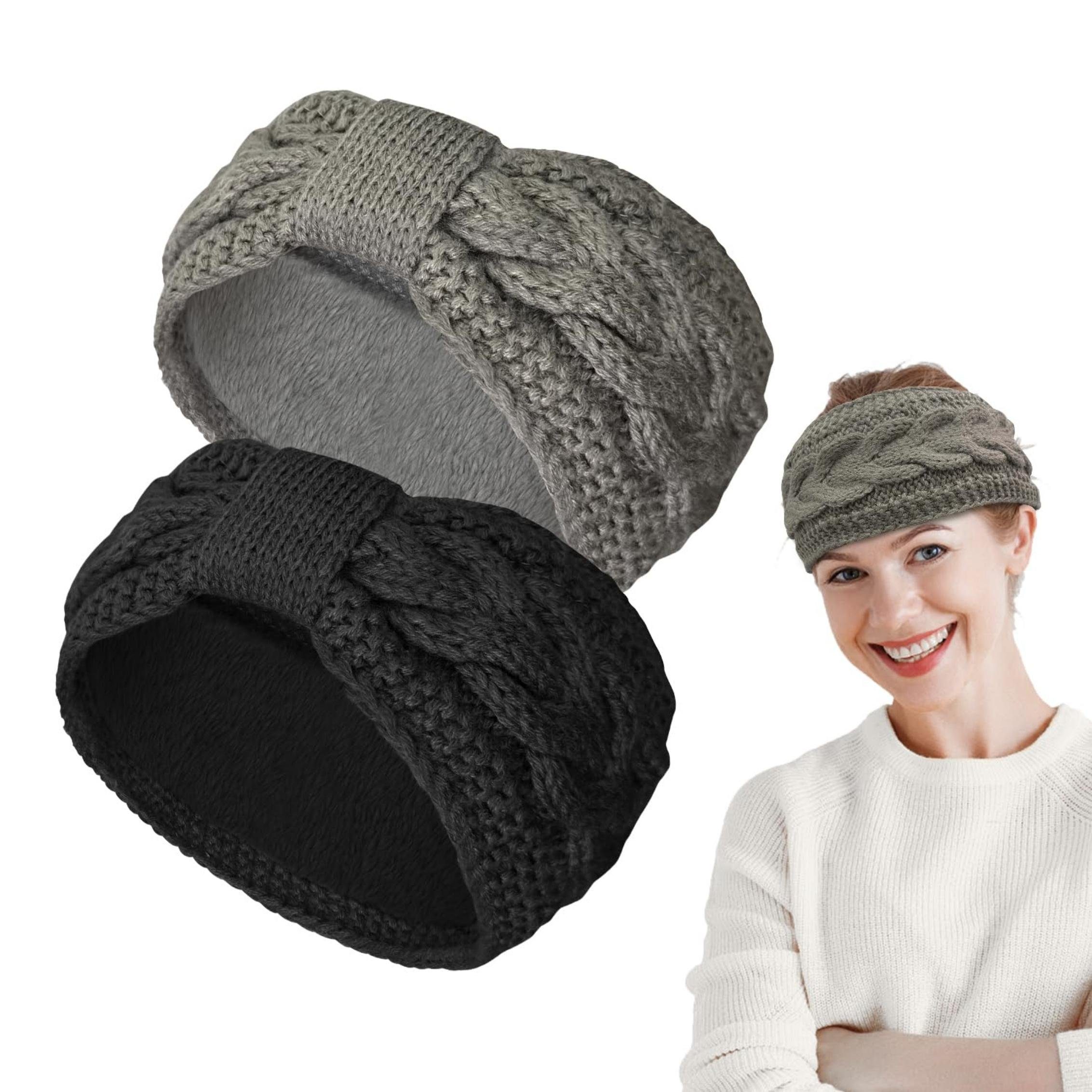 Coonoor Stirnband Damen gestricktes Haarband mit Schleife und Zopfmuster (2-St) Ohrenwärmer gefüttert mit weichem Fleece Innenfutter