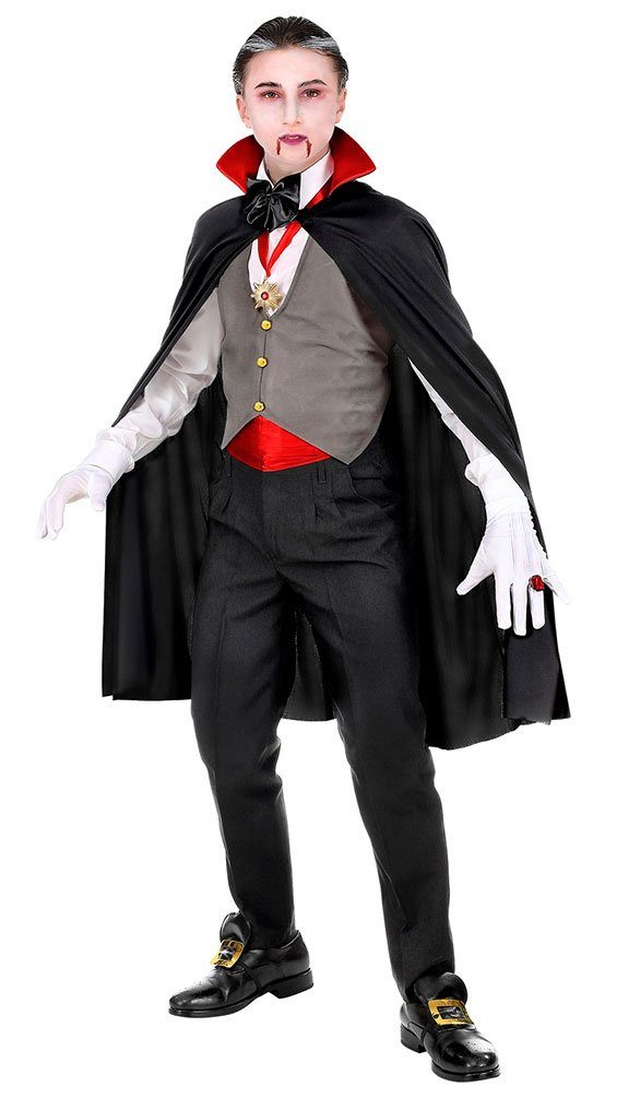 Teufel Kostüm Kinder FiveMileBro Vampir Kostüm Für Kinder - Dracula Umhang Stehkragen Schwarz-rot Halloween Umhang Schwarz Rot