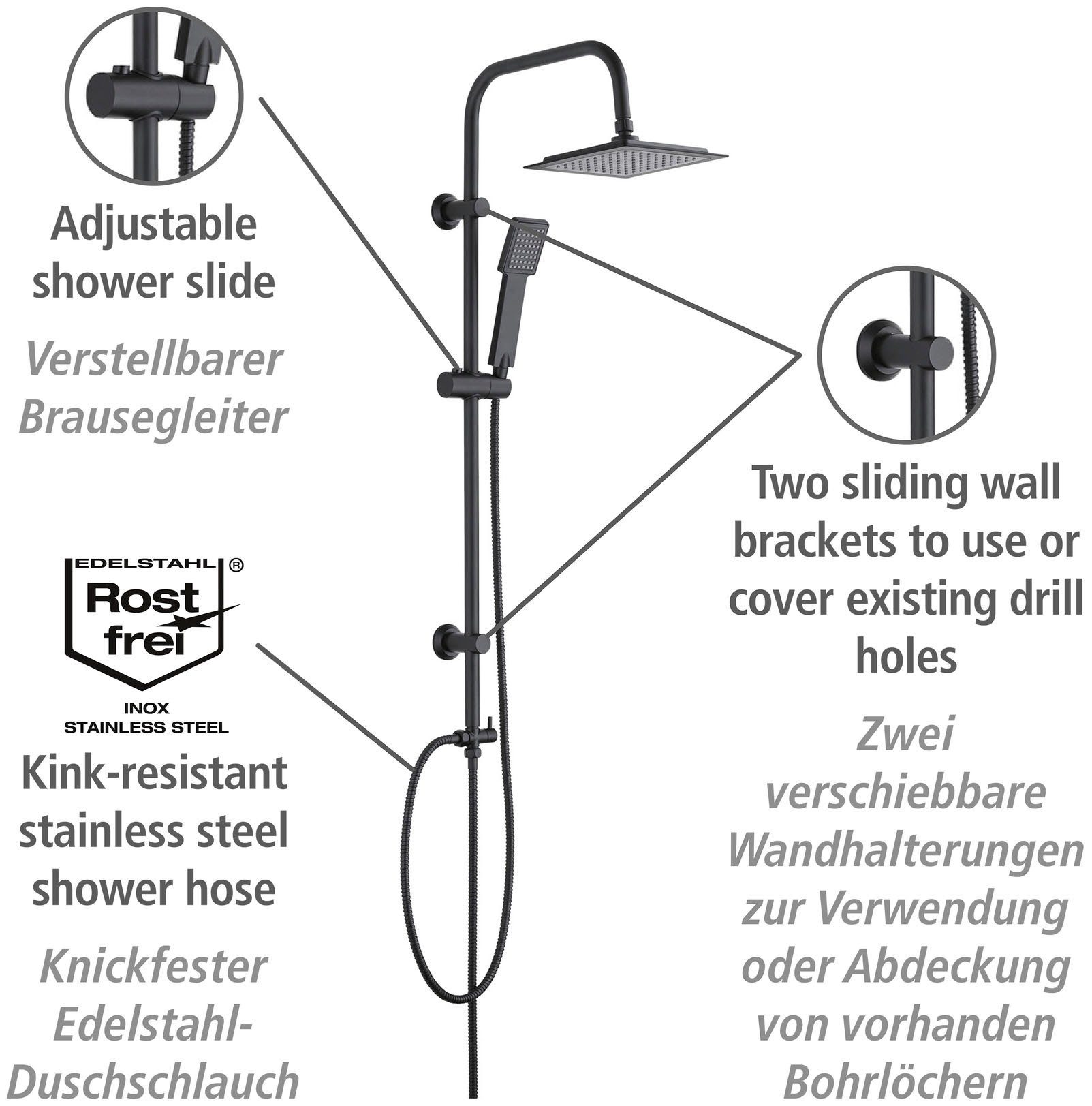 WENKO Duschsystem Cuadro, und Regendusche Handbrause mit