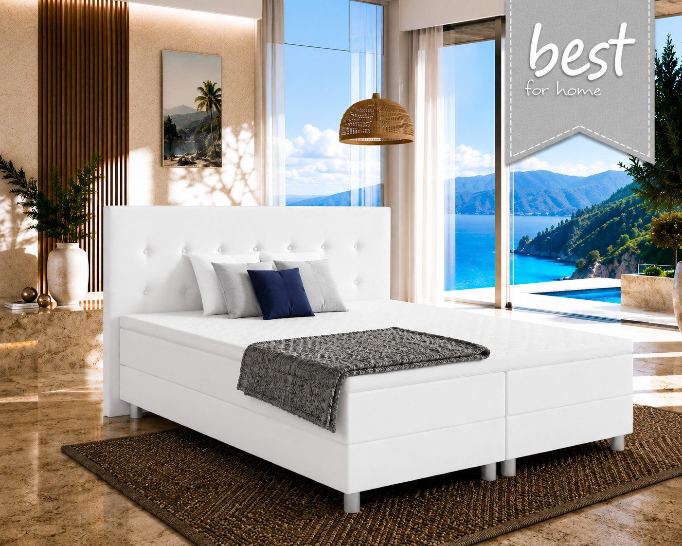 Best for Home Boxbett Neo Sawana Komfortable Bonellfederkernmatratze mit 5 cm Topper (Komplettbett, 4-St., 90x200 120x200 140x200 160x200 180x200 200x200), 7-Zonen-Bonnellfederkernmatratze, ergonomischer Schlafkomfort
