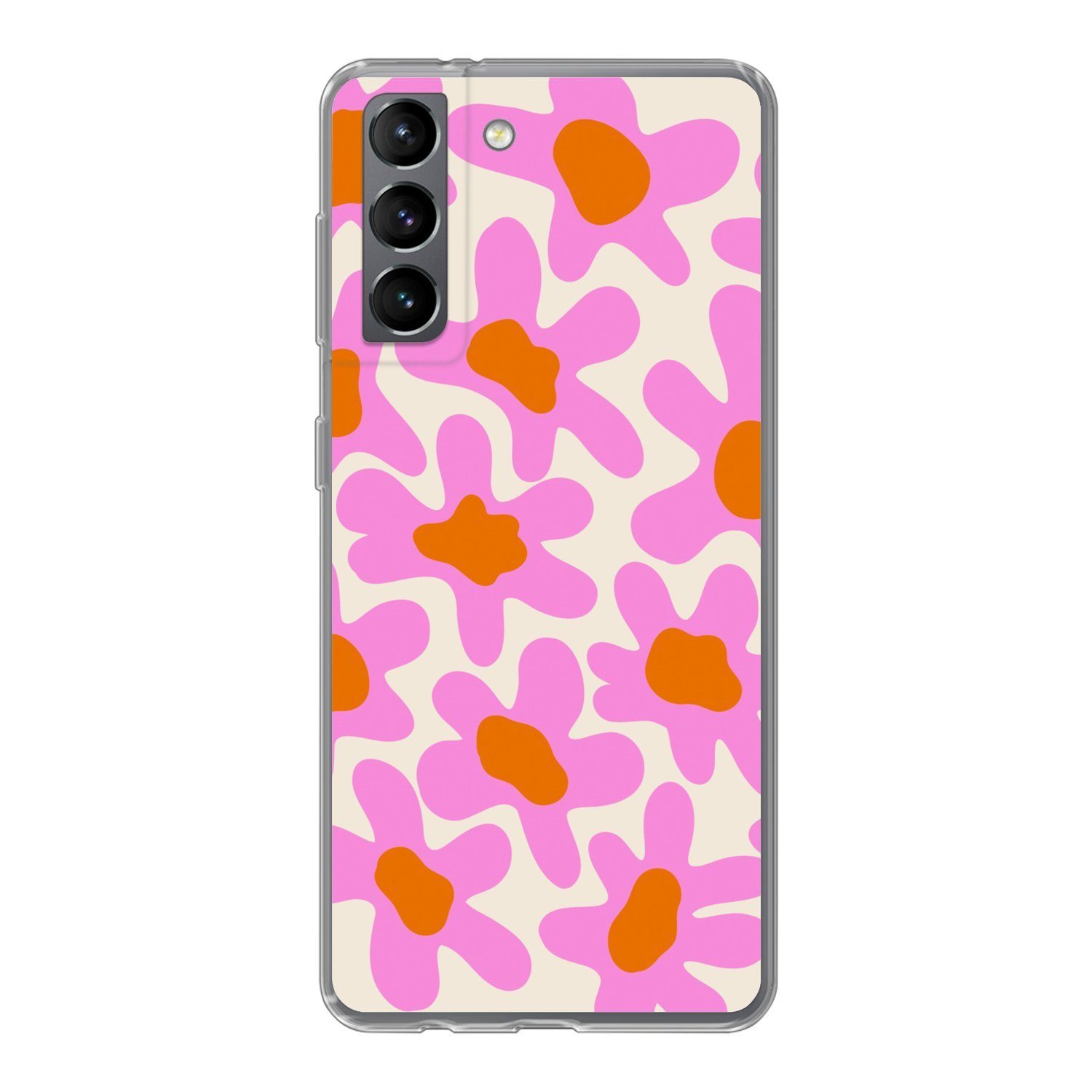 MuchoWow Handyhülle für Samsung Galaxy S21 Blume - Rosa - Muster, Phone Case, Silikon, Schutzhülle Dünn