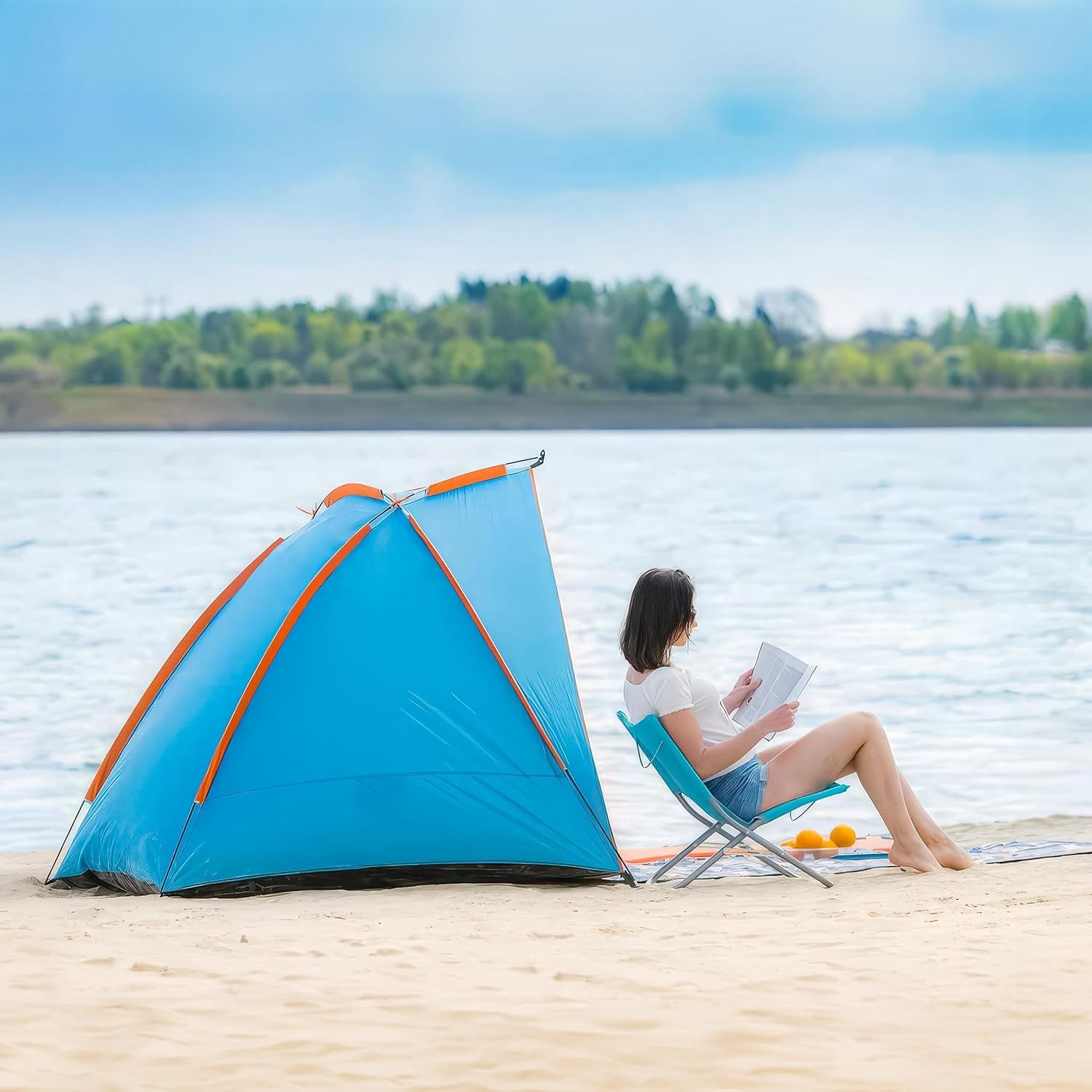 Blumixx Strandmuschel Pop Up Strandmuschel, Windschutz & Sonnenschutz, Personen: 3, kompakt faltbar, leichtes Reise-Strandzelt