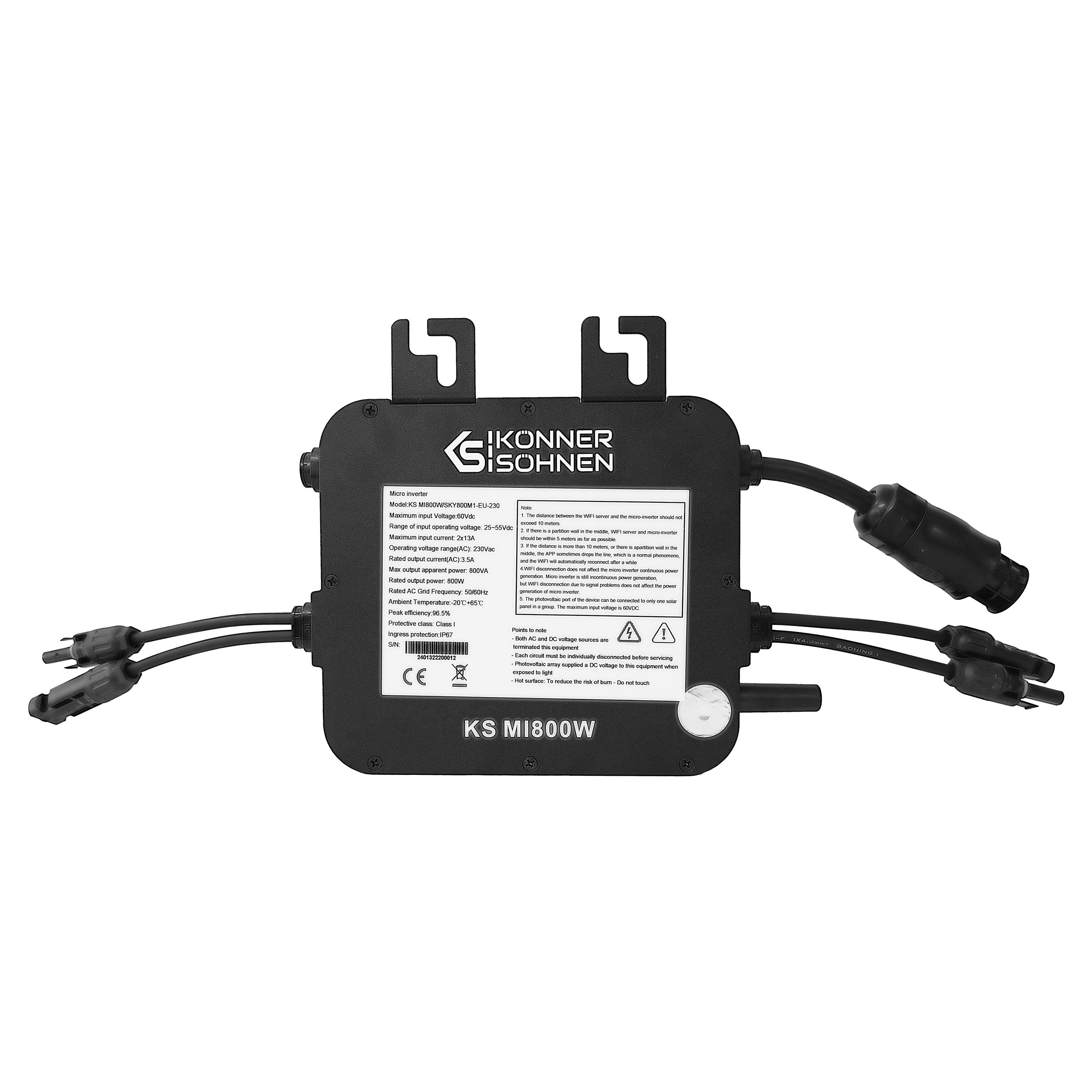 Könner & Söhnen Solarmodul KS MI800W, (Mikroinverter Spitzenwirkungsgrad 96.5%, 1-St., Nennausgangsleistung 800 W, IP-Schutzklasse IP67)