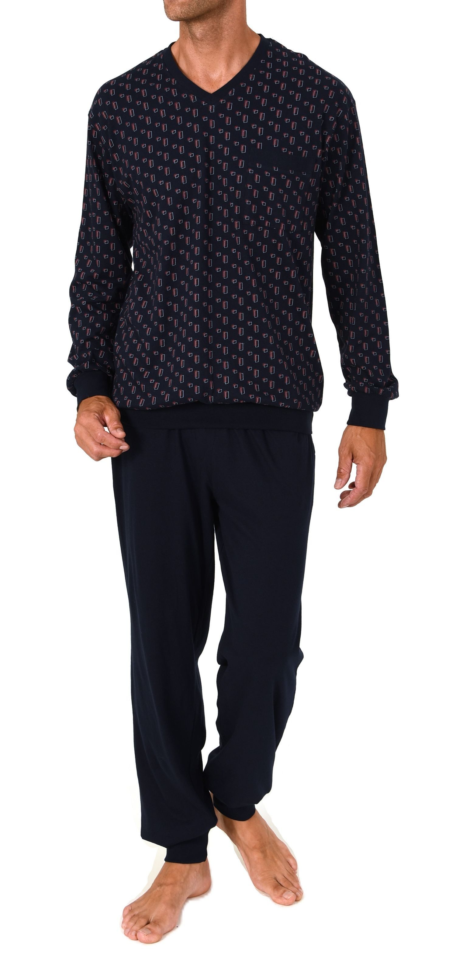 Pyjama Normann Herren Schlafanzug lang mit Bündchen und Minimal Print-Optik