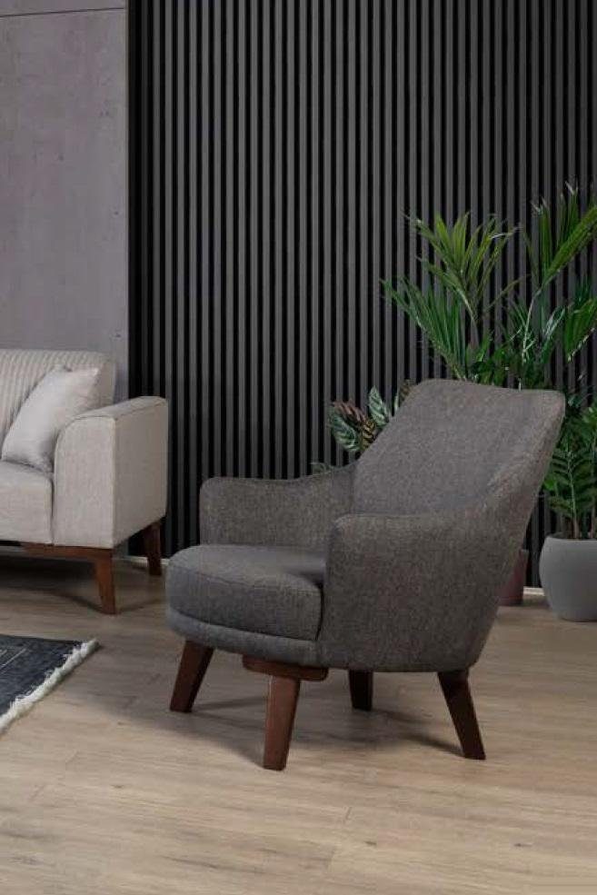 Polster Neu Wohnzimmer Sessel Sessel Möbel Textil Grau Stoff Einsitzer Luxus JVmoebel