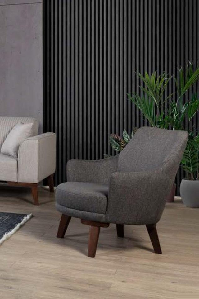 JVmoebel Sessel Einsitzer Sessel Stoff Wohnzimmer Textil Möbel Polster Grau  Luxus Neu, Material: Holz/Textil