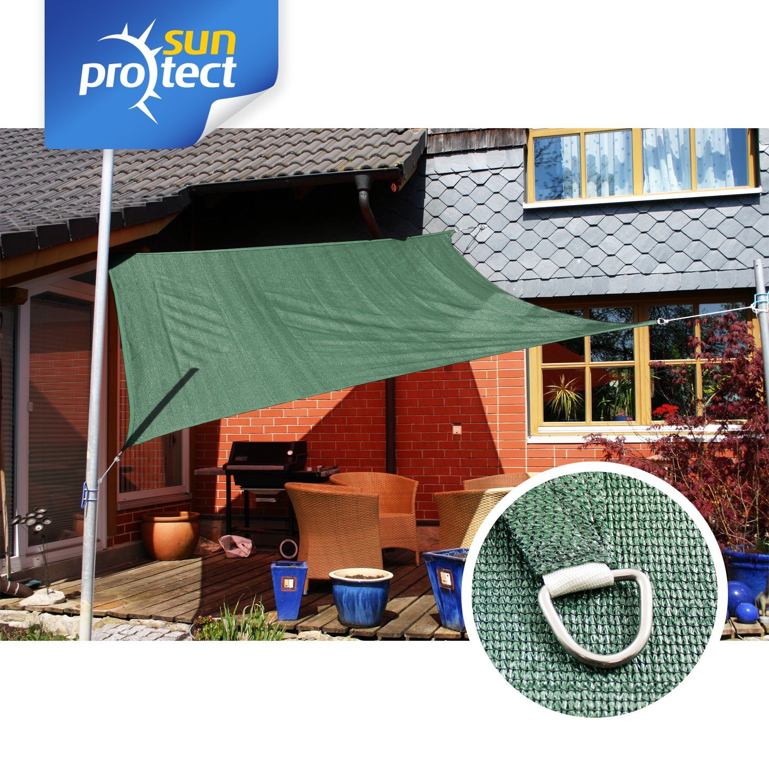 sunprotect Sonnensegel 3,6 x 3,6 m Quadrat, ideal für Garten, Balkon & Terrasse