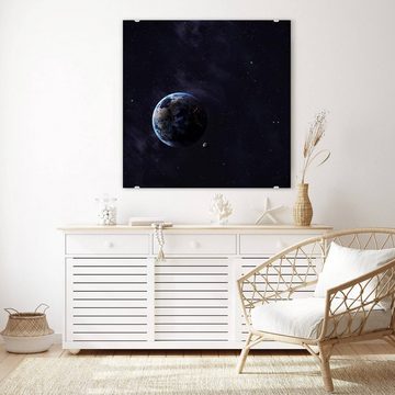 Primedeco Glasbild Wandbild Quadratisch Die Erde im Weltraum mit Aufhängung, Weltall