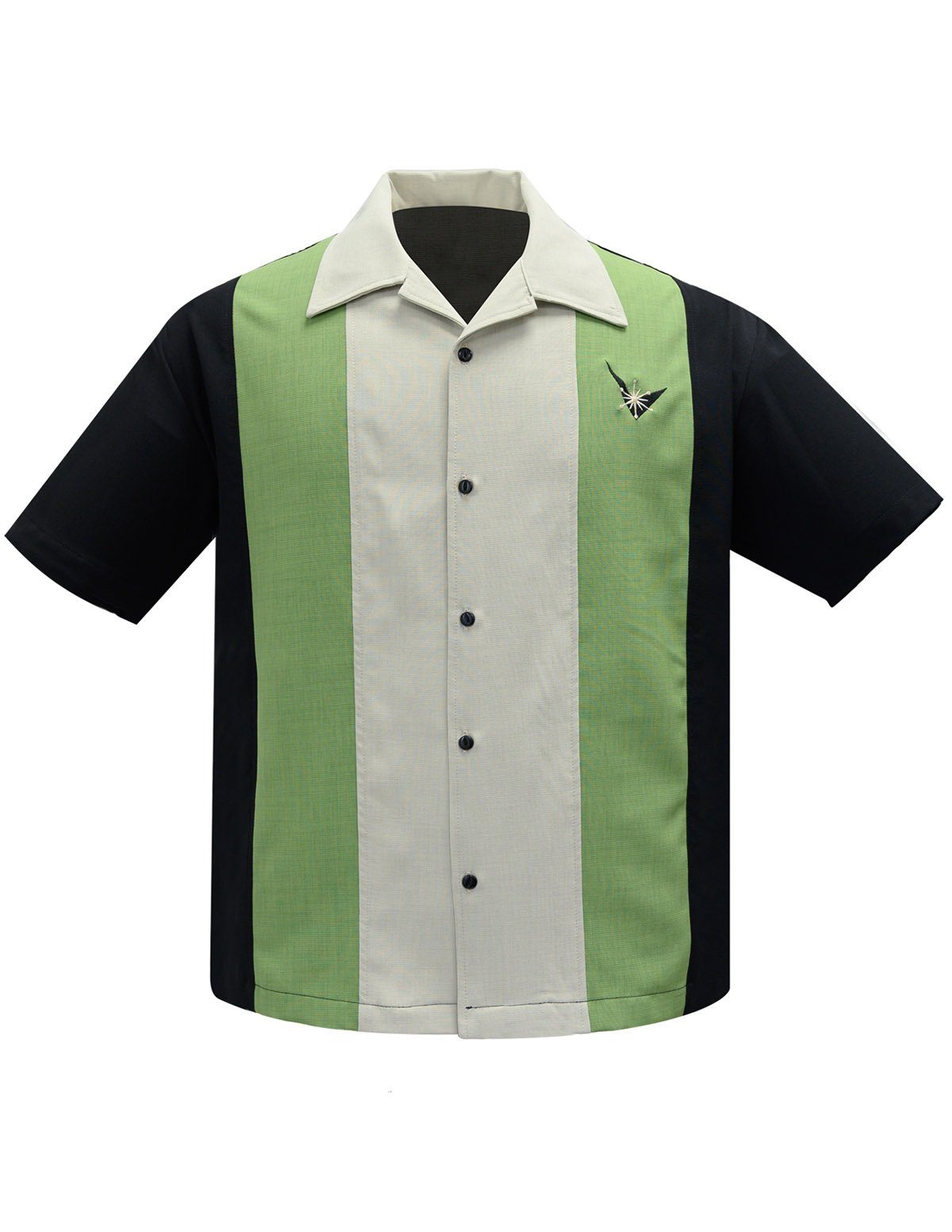 Steady Clothing Kurzarmhemd Black Apple Stone Retro Vintage Bowling Shirt