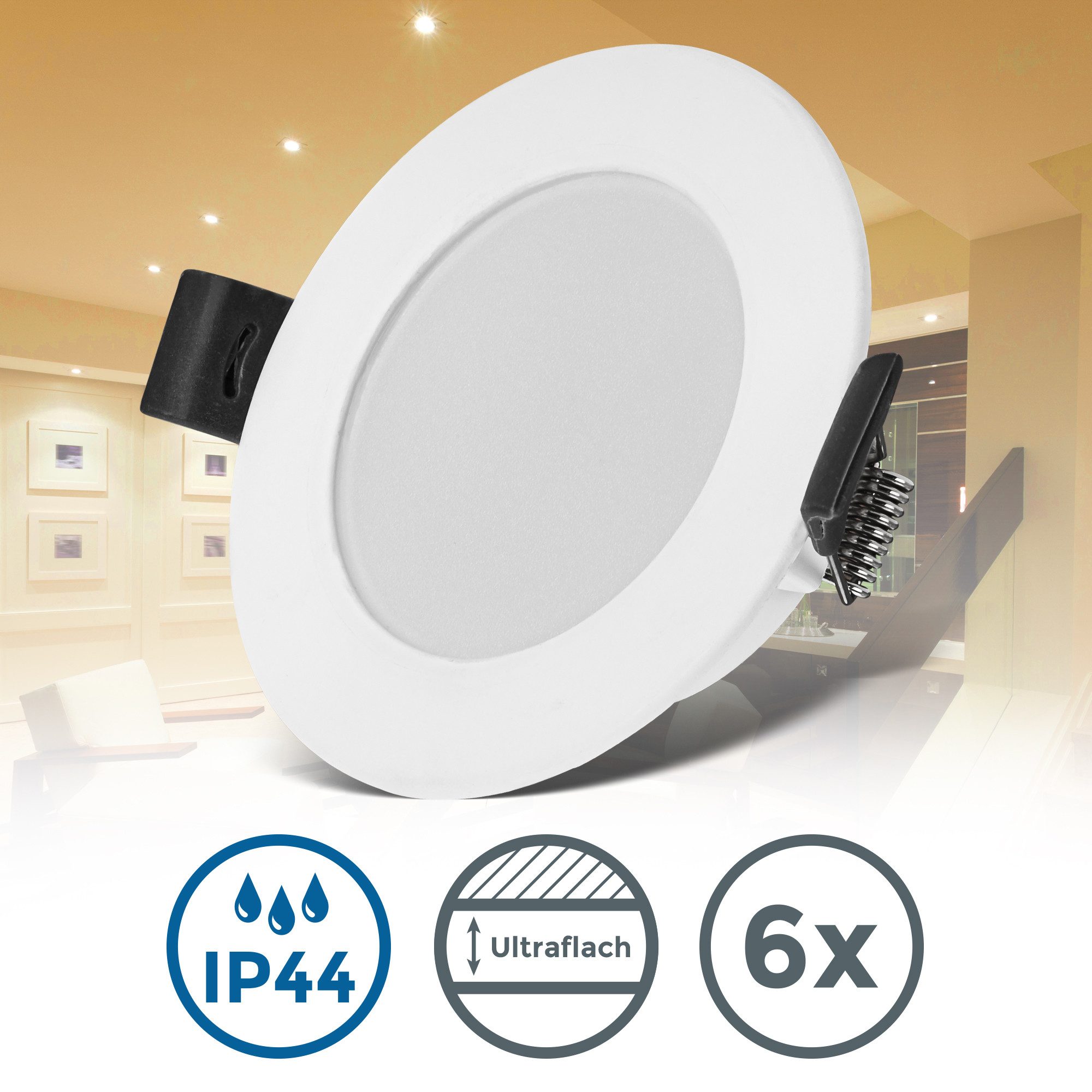 B.K.Licht LED Einbauleuchte LED Einbauleuchten IP44 5er-Set Kunststoff Weiß, LED fest integriert, Warmweiß, inkl. 6 x LED-Platine 4W 346lm 3.000K