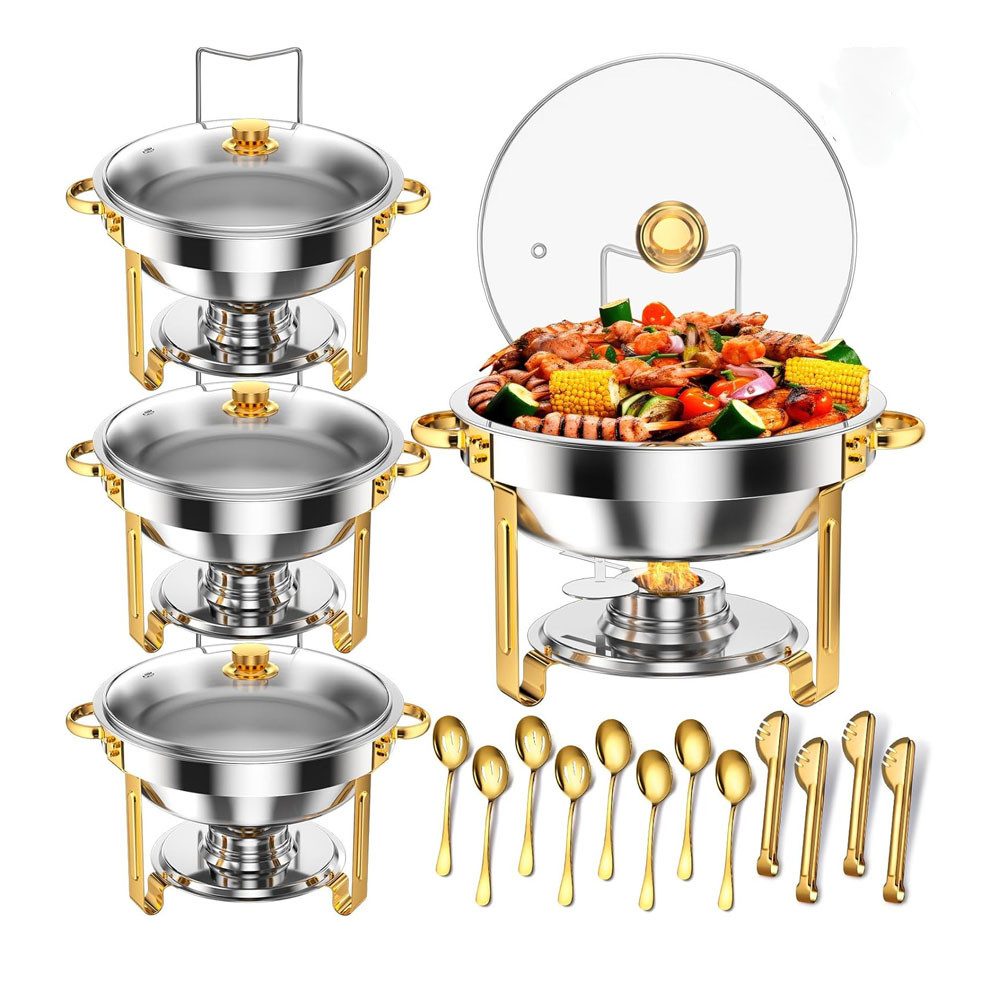 GarveeMore Stövchen 2/4 Packung 5L Chafing Geschirr Buffet Set mit Glasdeckeln
