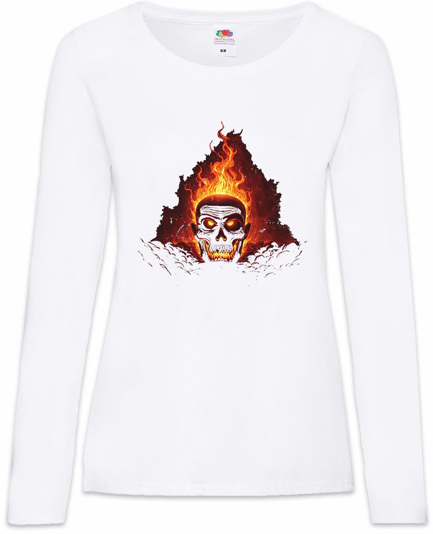 Langarmshirt Burning Ogre Skull Damen Langarmshirt Fantasy Anime Death Animated