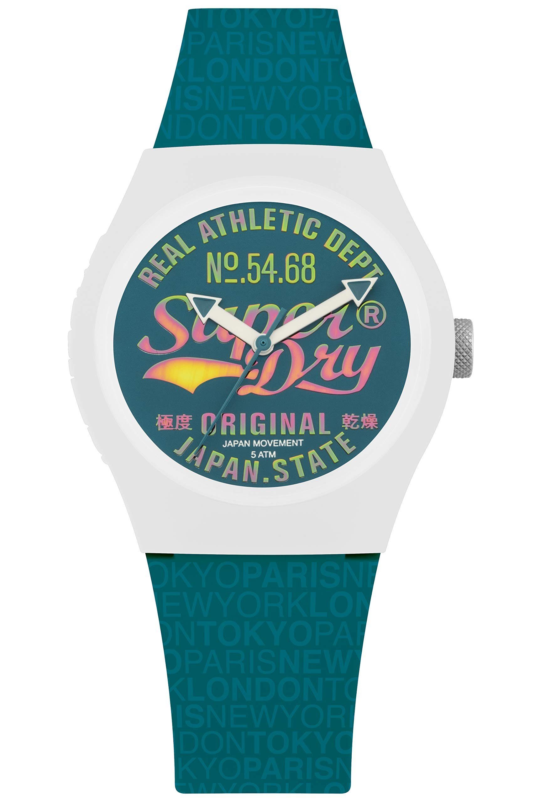 Superdry Quarzuhr, Superdry Damen Analog Quarz Uhr mit Silikon Armband SYL249AU
