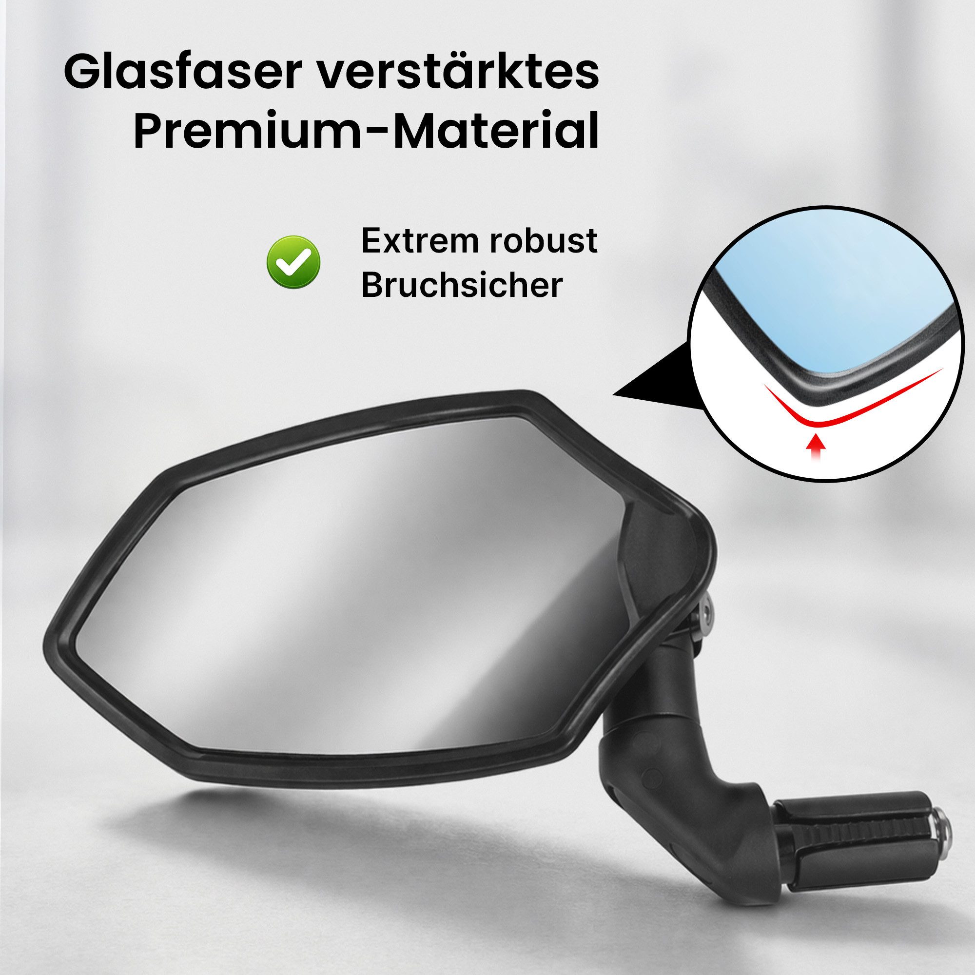 XiRRiX Fahrradspiegel, Fahrrad Spiegel, Rückspiegel für Fahrrad E-Bike, eBike Zubehör, Schlagfestes Glas