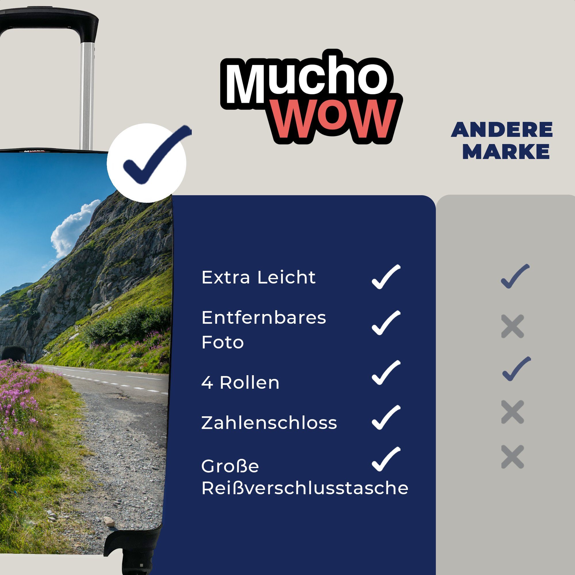 Ferien, 4 Alpen Natur, MuchoWow Reisekoffer rollen, - - Handgepäck Reisetasche Schweiz Handgepäckkoffer mit für Rollen, Trolley,
