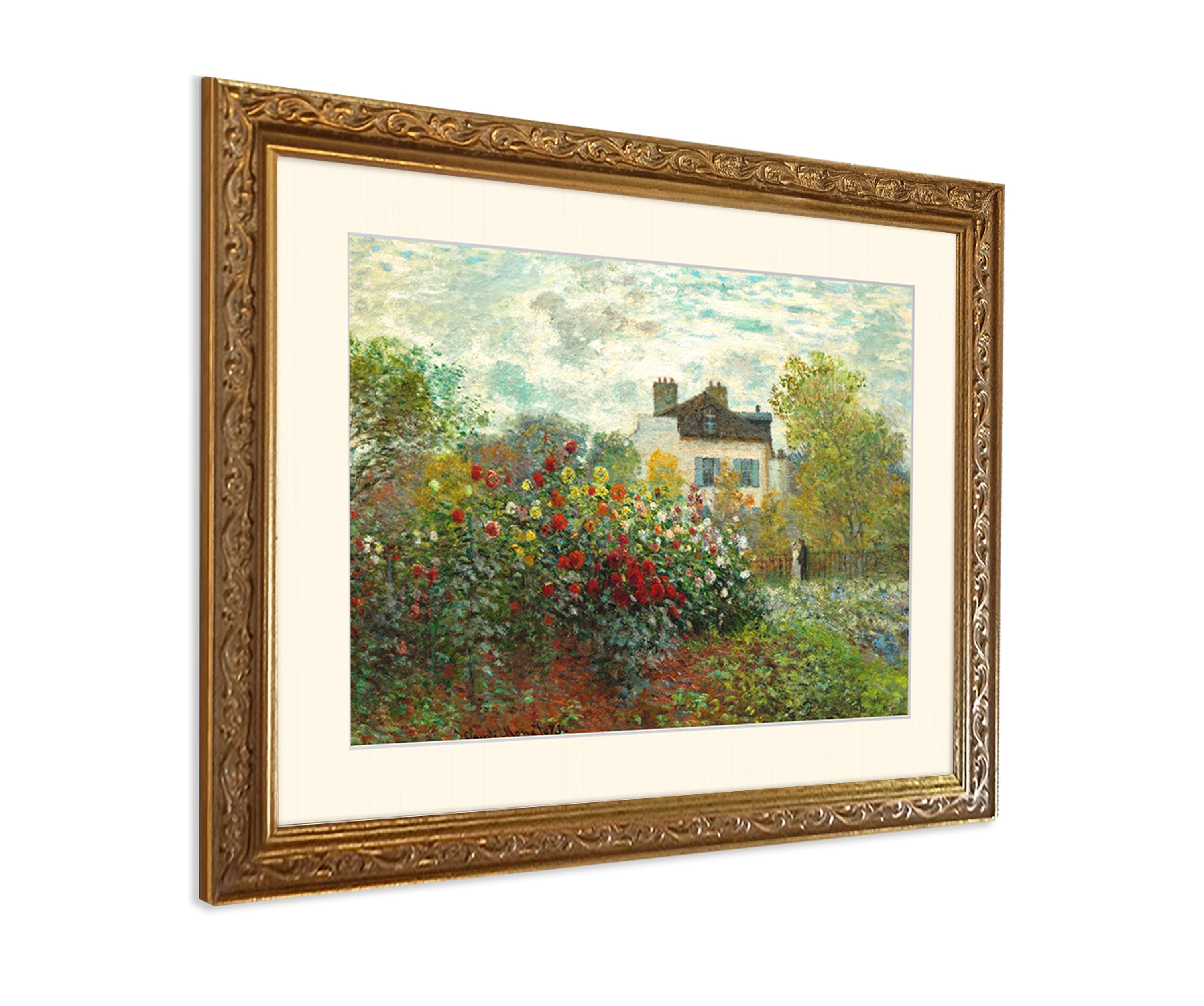 artissimo Bild mit Rahmen Wandbild gerahmt 63x53 cm Kunstdruck mit Passepartout & Barock-Rahmen, Claude Monet: The Artist Garden at Argenteuil