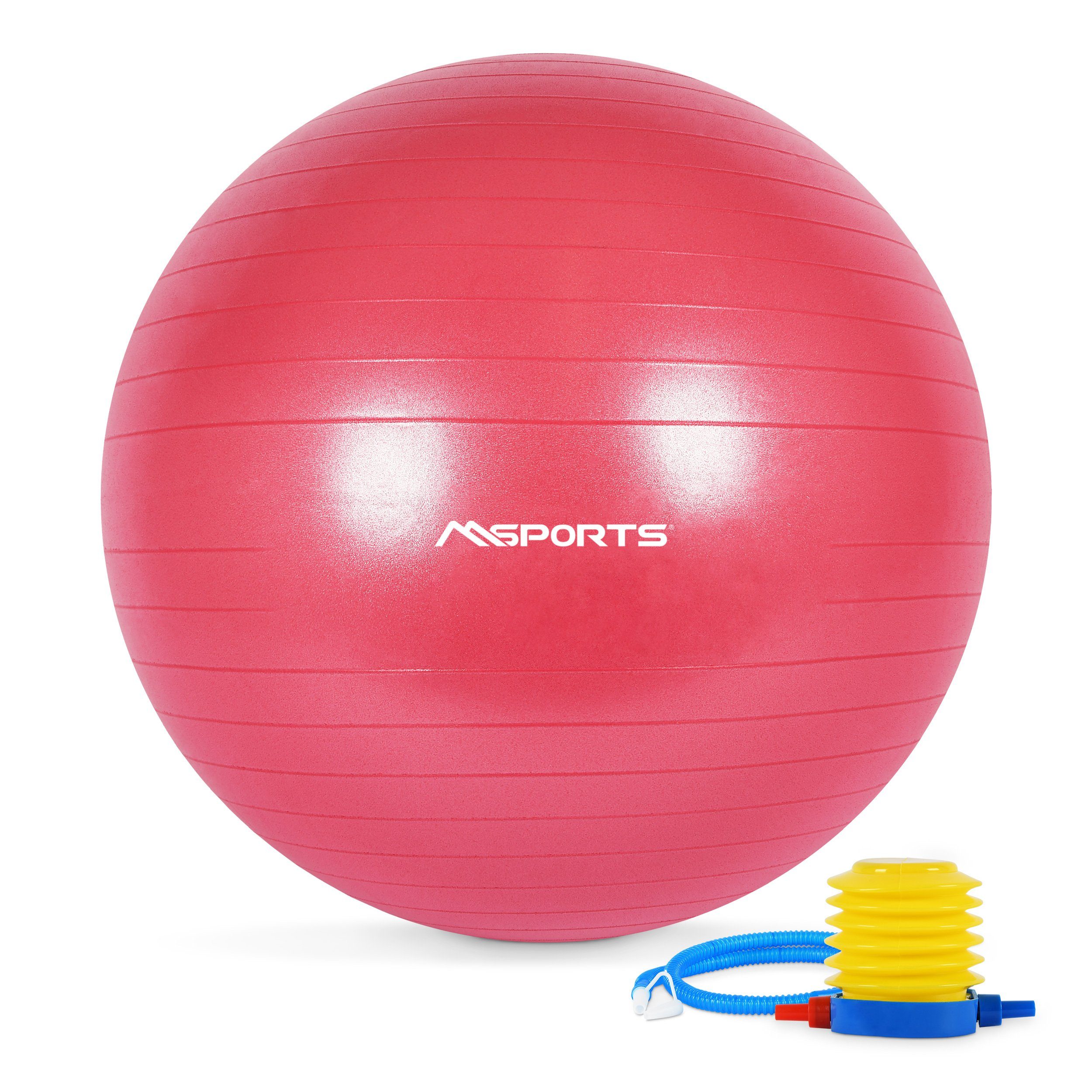 MSports® Gymnastikball Gymnastikball Anti Burst inkl. Pumpe + Workout App Bordeaux
