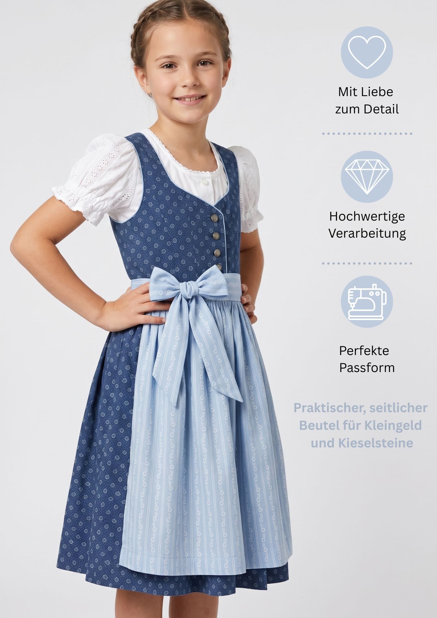 Nübler Dirndl Kinderdirndl Flores in Kornblume von Nübler - Rocklänge knielang