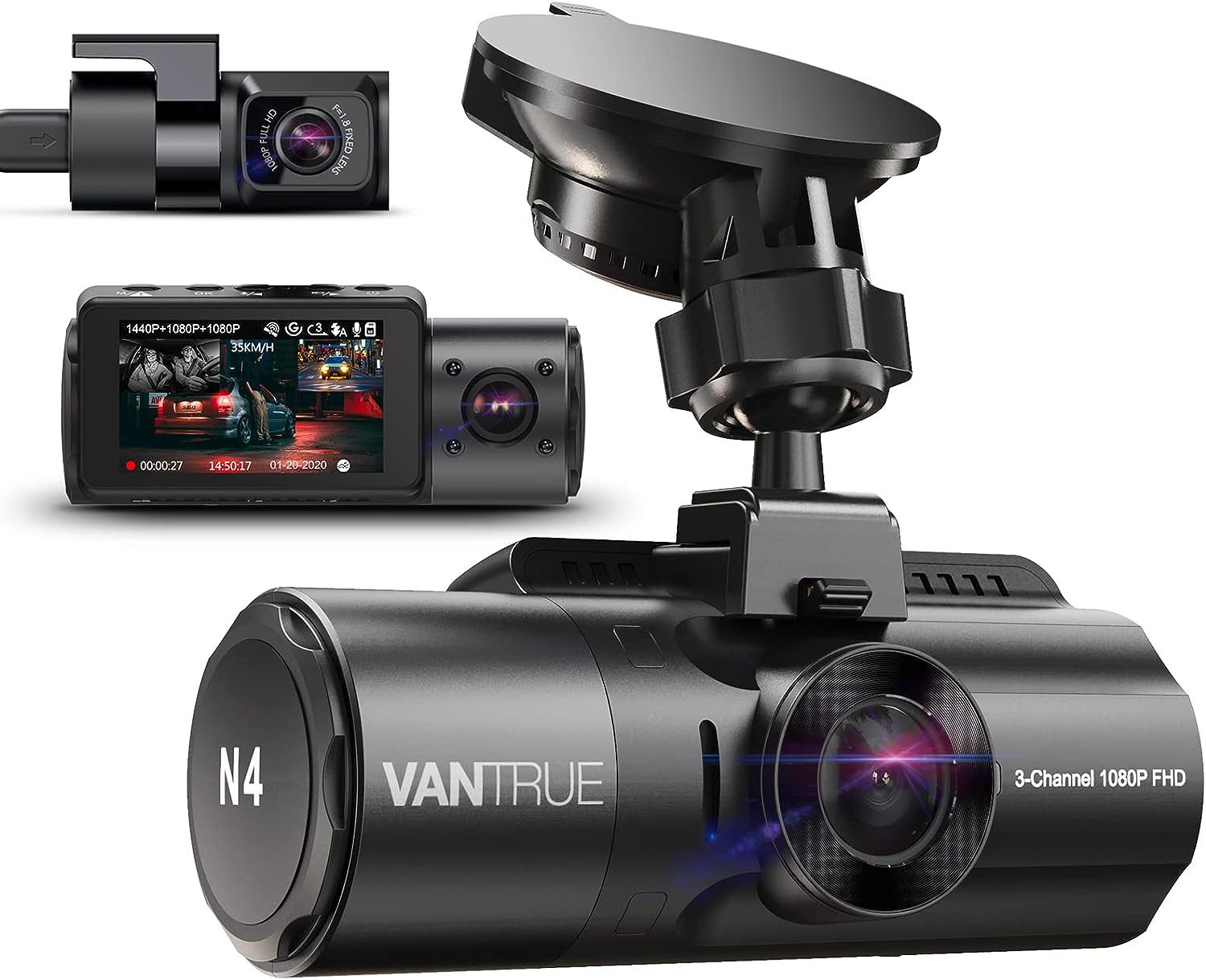 VANTRUE N4 3 Lens 4K Dashcam (Full HD, 4K Ultra HD, GPS-Modul separat erhältlich., Bewegungsüberwachung, 2.5K+ 2.5K+ 1080P, Infrarot Nachtsicht, Max. 512GB)