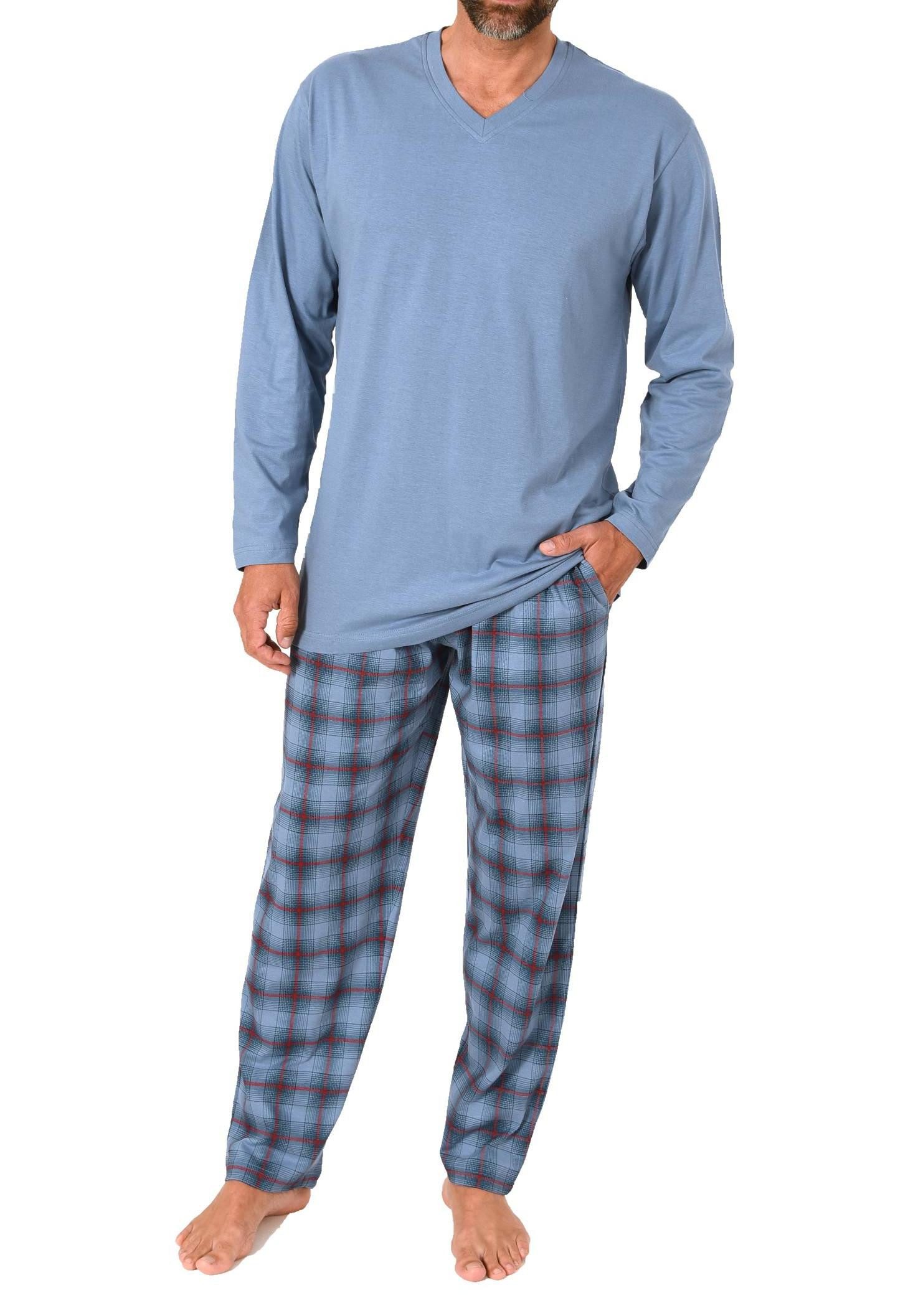 Pyjama Normann Herren Schlafanzug lang mit Karo Hose - auch in Übergröße