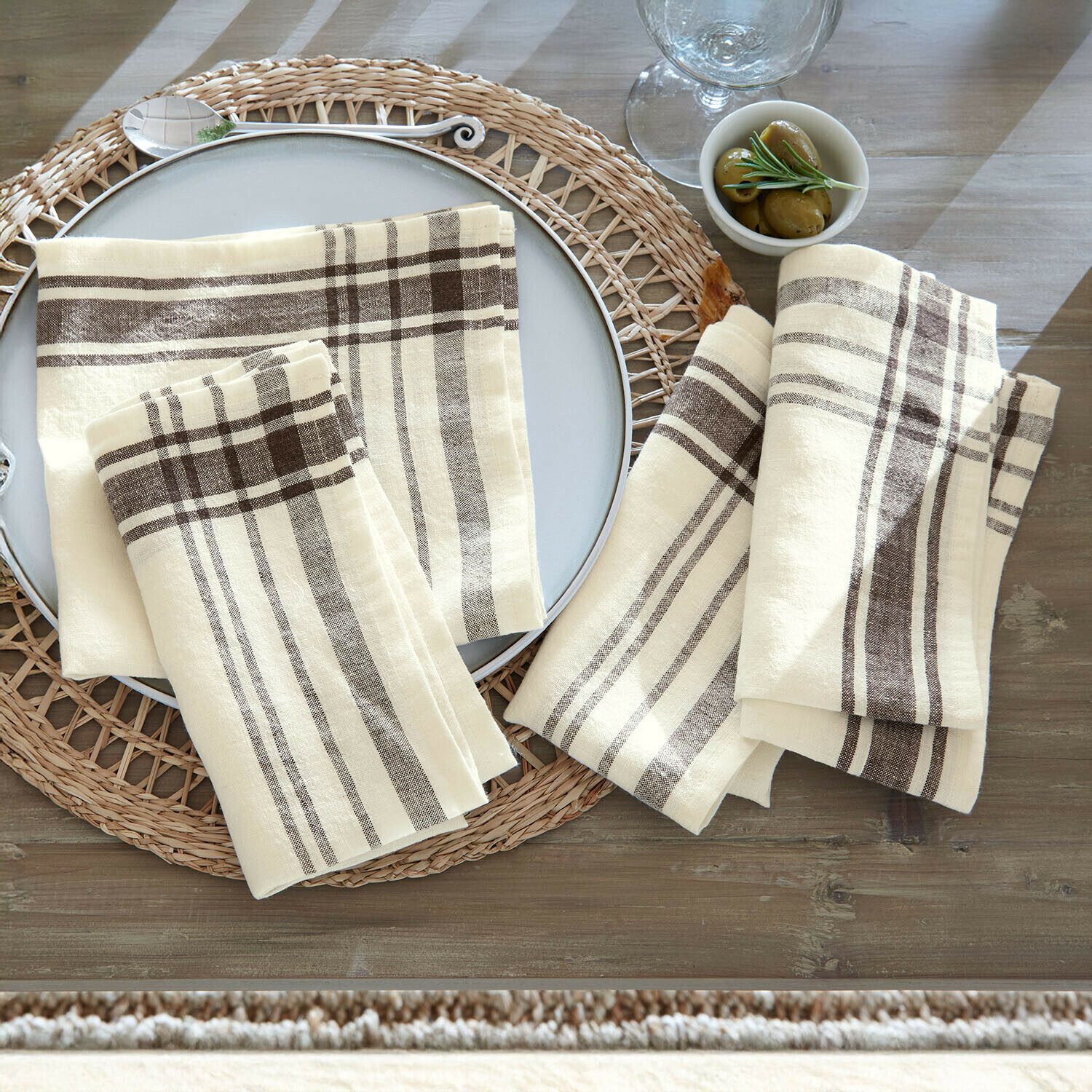 Mirabeau Stoffserviette Serviette 4er Set Ellory creme/braun