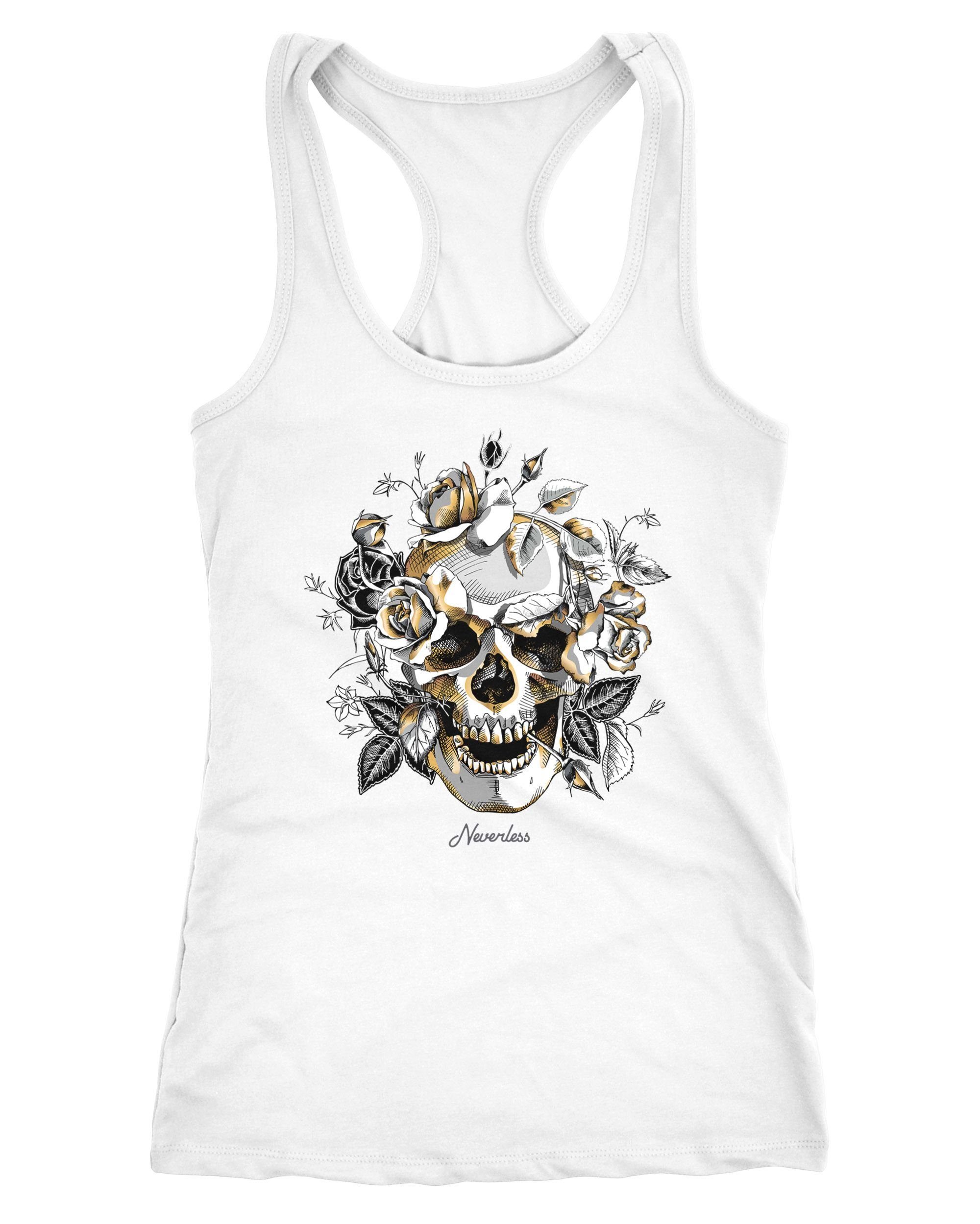 Neverless Tanktop Damen Tank-Top Totenkopf Rosen Skull Roses Schädel Racerback