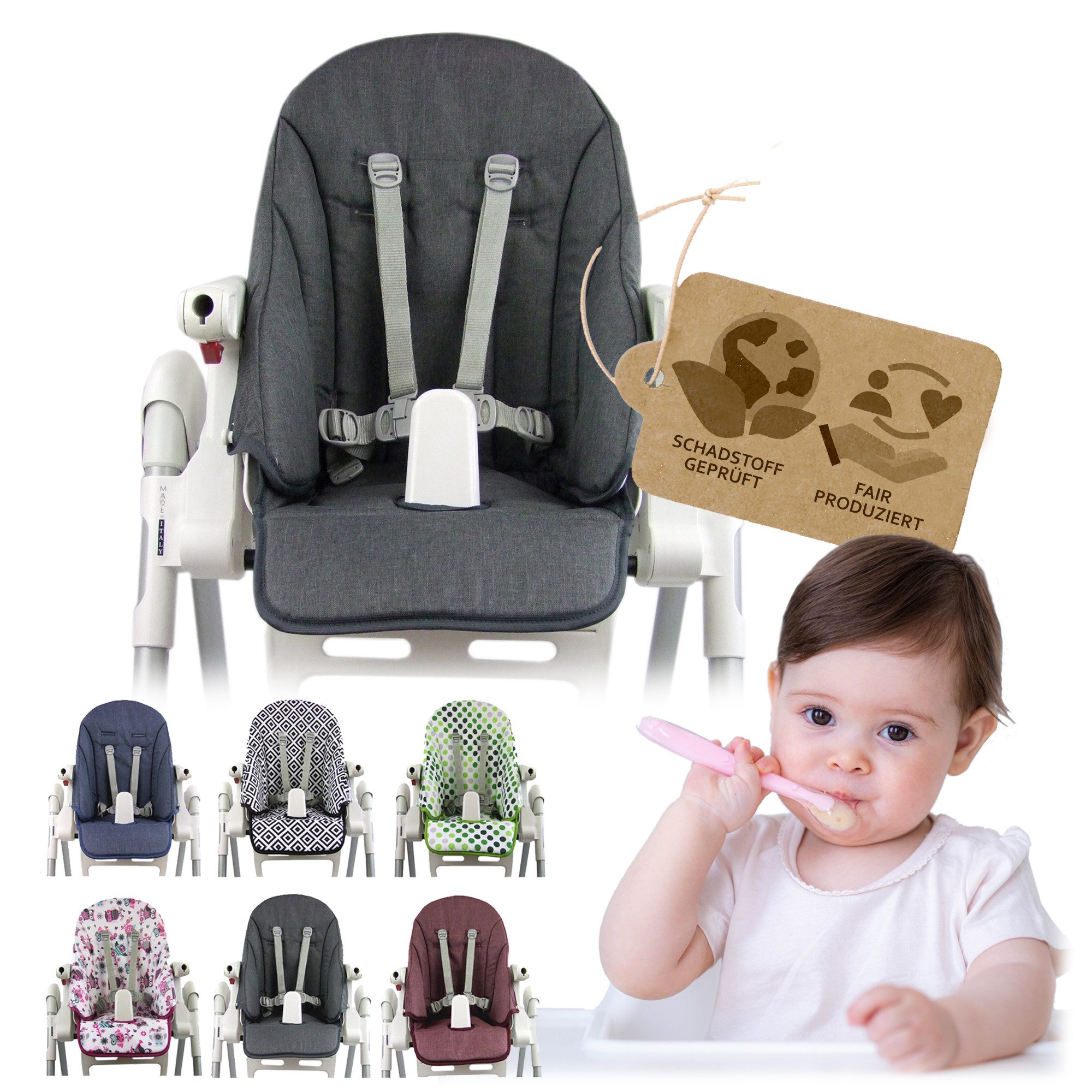 BambiniWelt by Rafael K. Hochstuhlauflage Ersatzbezug Sitzkissen kompatibel mit PEG PEREGO Zero3 + Siesta