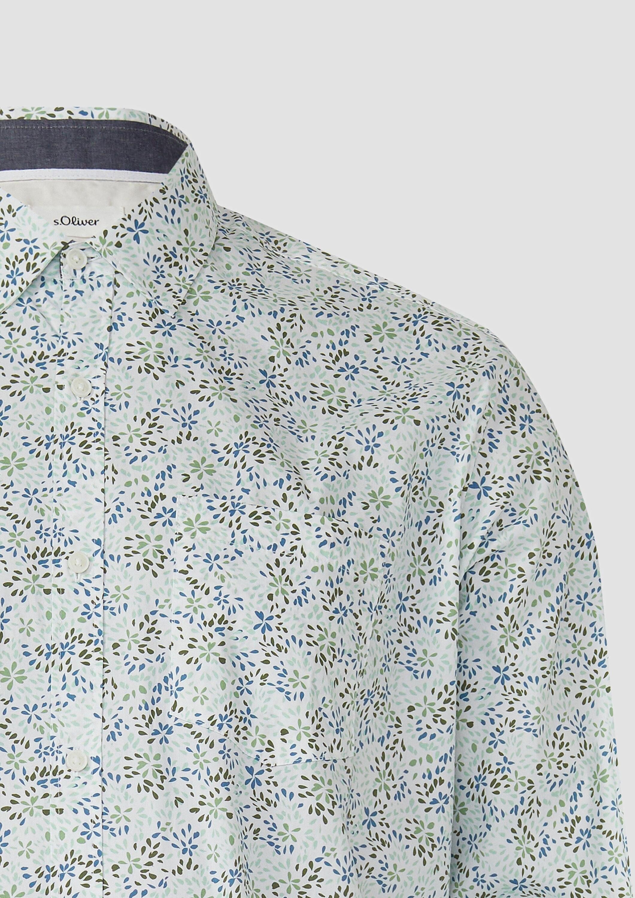 s.Oliver Langarmhemd Hemd Slim Fit: Langarmhemd mit All-over-Print und Kentkragen