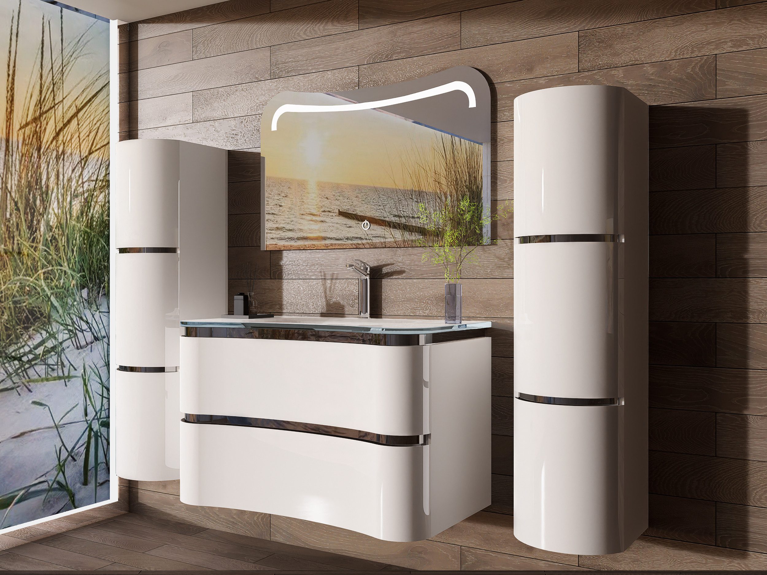 Homeline Badezimmer-Set Bad Möbelset Lady Schwarz oder Weiß Hochglanz 90 cm günstig online kaufen