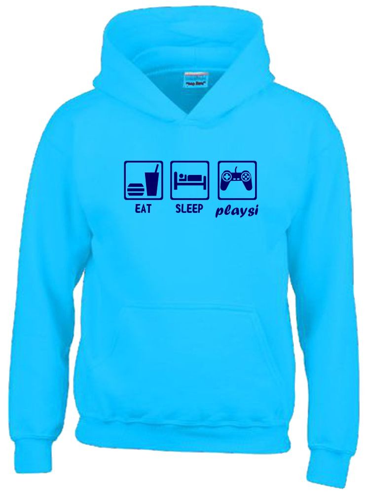 Hoodie EAT Sleep PLAYSI Kinder Sweatshirt mit Kapuze Hoodie Gr.128-164 cm